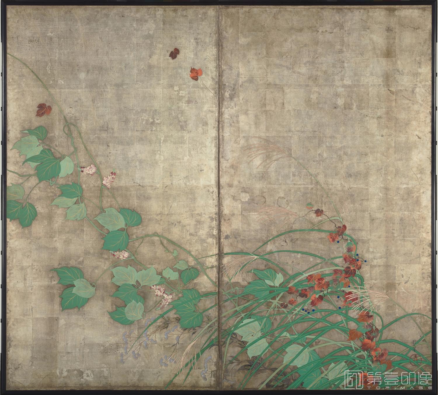 水彩画-日本-江户时代-酒井抱一-夏秋草图屏风-秋-164.5×181.8cm-02