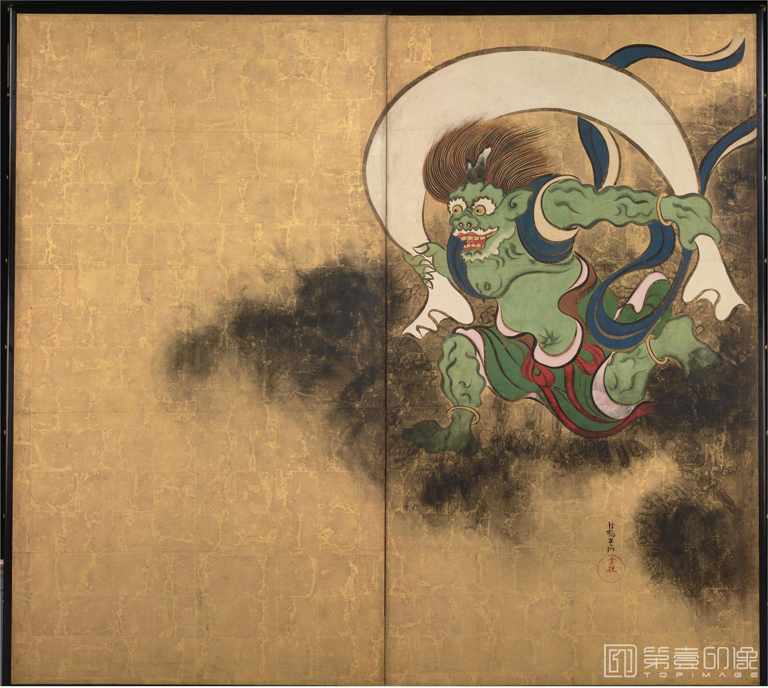 水彩画-日本-江户时代-酒井抱一-风神雷神图屏风-风-164x181cm-01