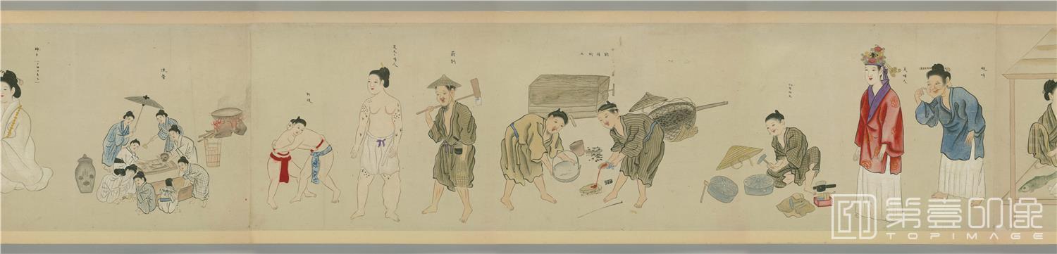 水彩画-日本-琉球风俗图卷一纸本-40x1375cm-分段-04