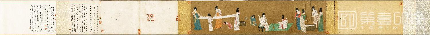 国画-摹张萱捣练图-37x145cm