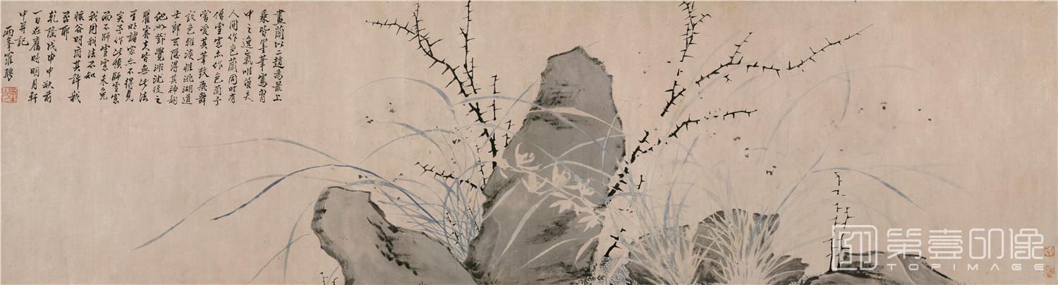 国画-水仙竹石图