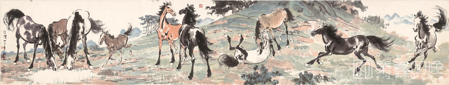 国画-十骏图-178x33cm