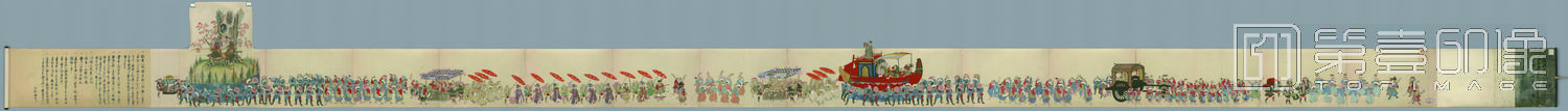 水粉画-山王祭图卷-27x610cm