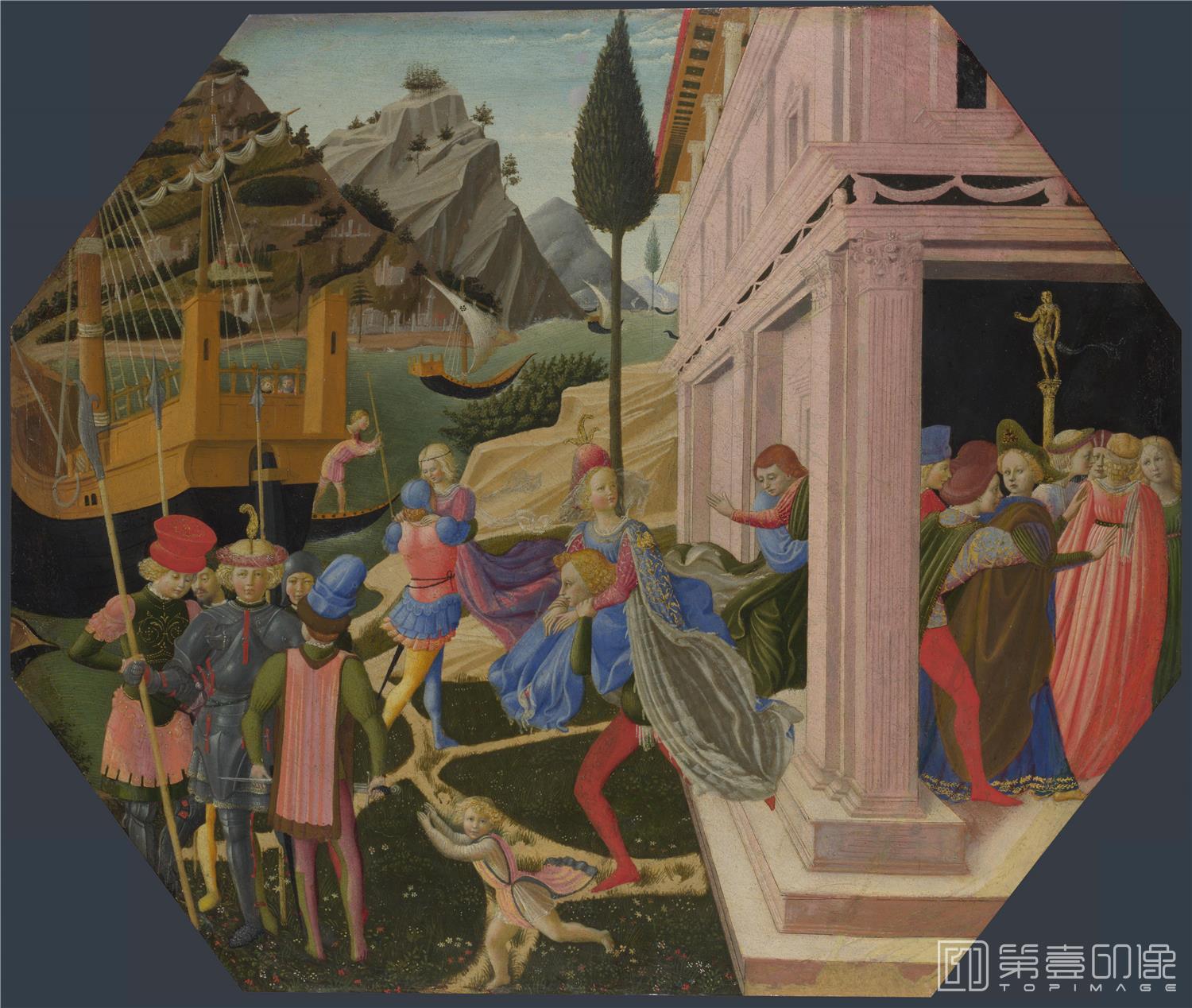 油画-油画-国内外油画-伦敦馆藏油画名作-The Abduction of Helen诱拐海伦 about 1450-5, Attributed to Zanobi Strozzi