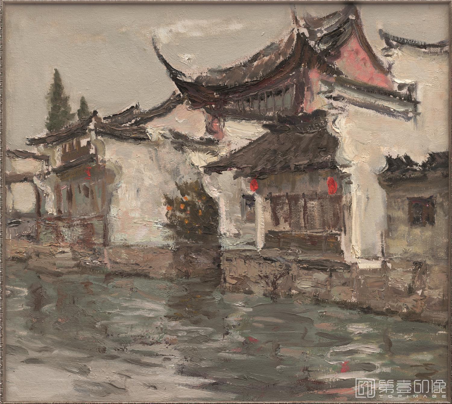 油画-乌克兰-米哈伊尔·顾依达-乌镇-粉色的房子