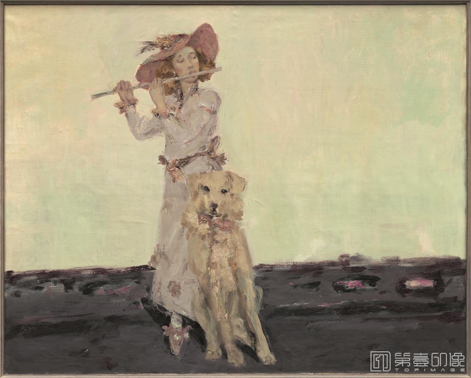 油画-乌克兰-米哈伊尔·顾依达-吹长笛的女孩