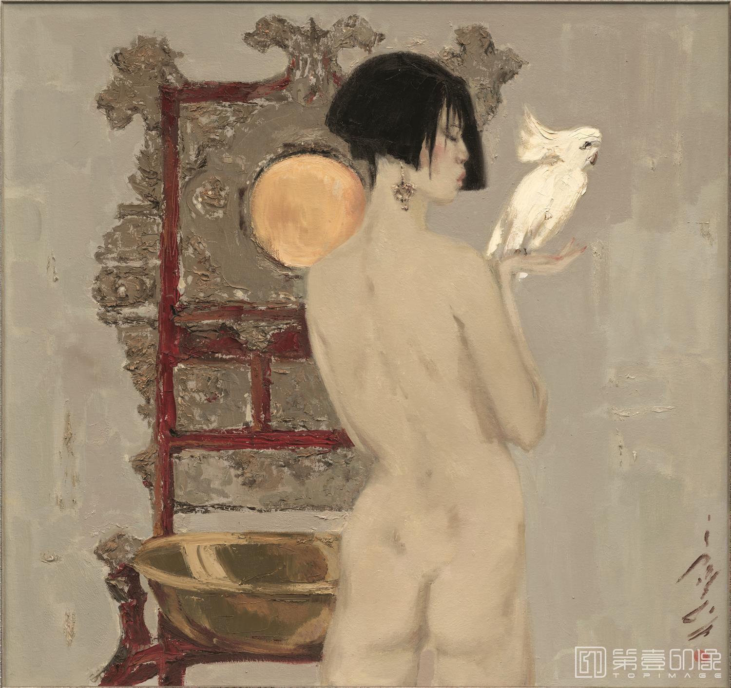 油画-乌克兰-米哈伊尔·顾依达-有鹦鹉的早晨