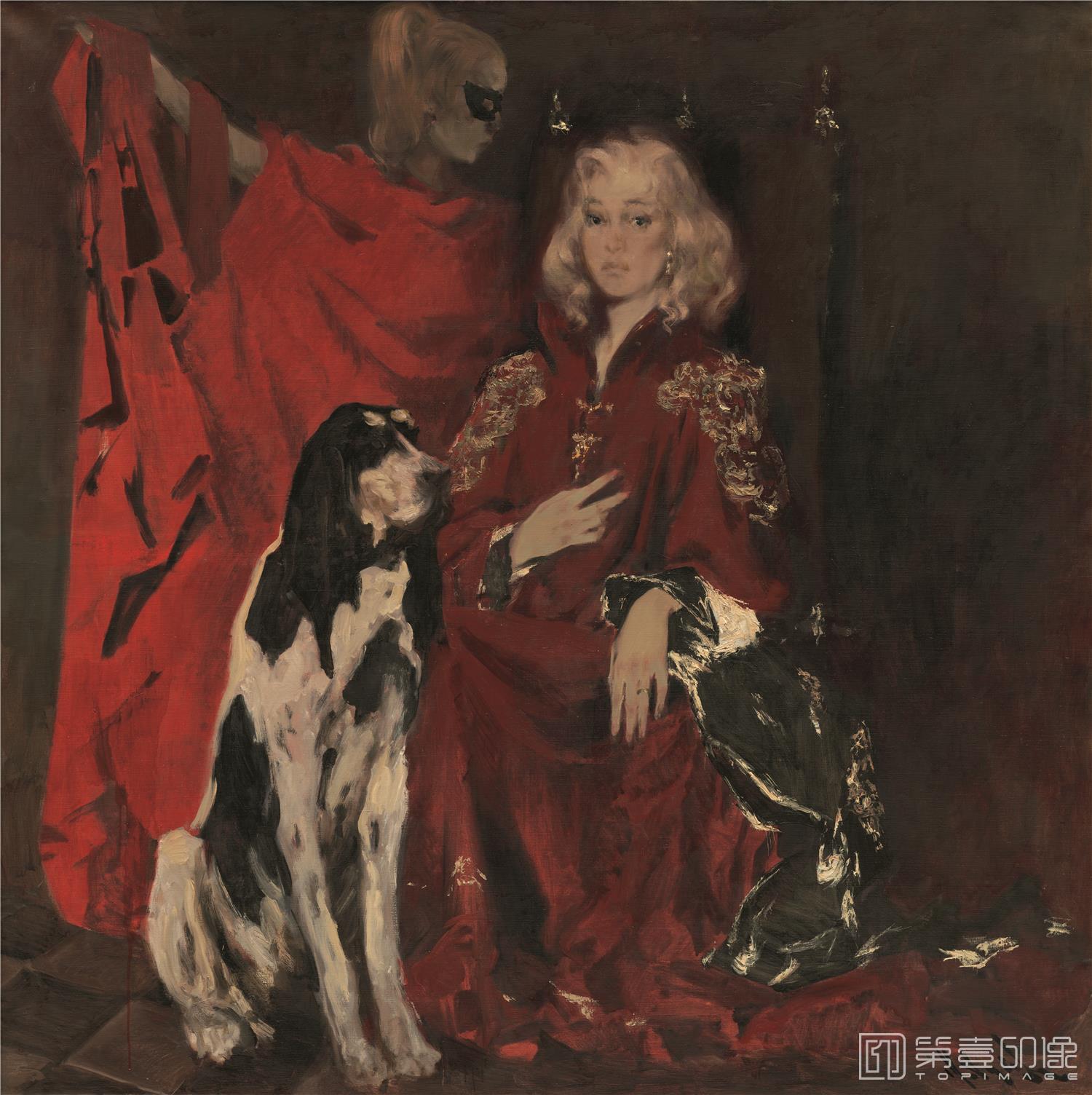 油画-乌克兰-米哈伊尔·顾依达-穿红色衣服的姑娘