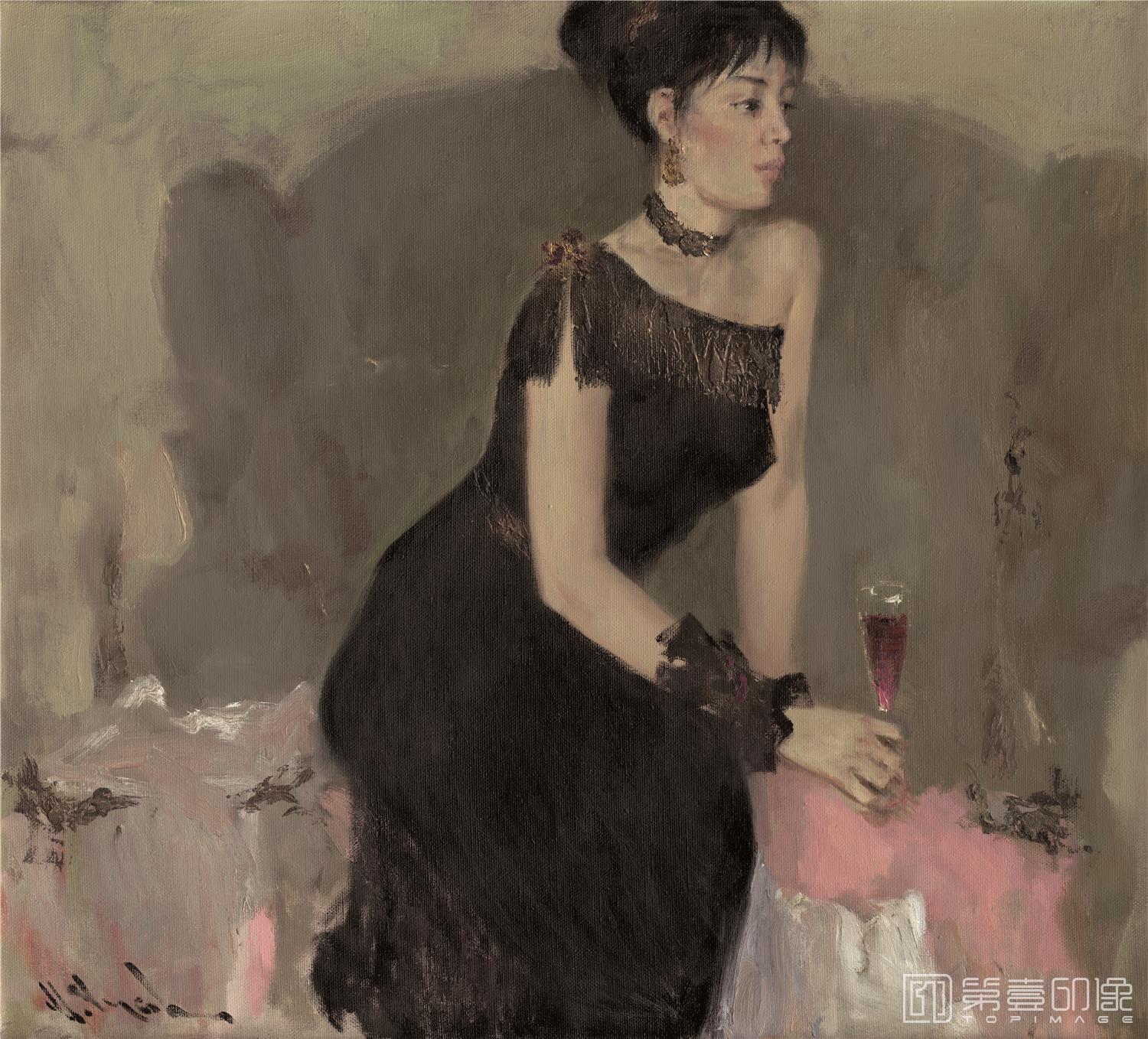 油画-乌克兰-米哈伊尔·顾依达-穿黑色衣服的姑娘