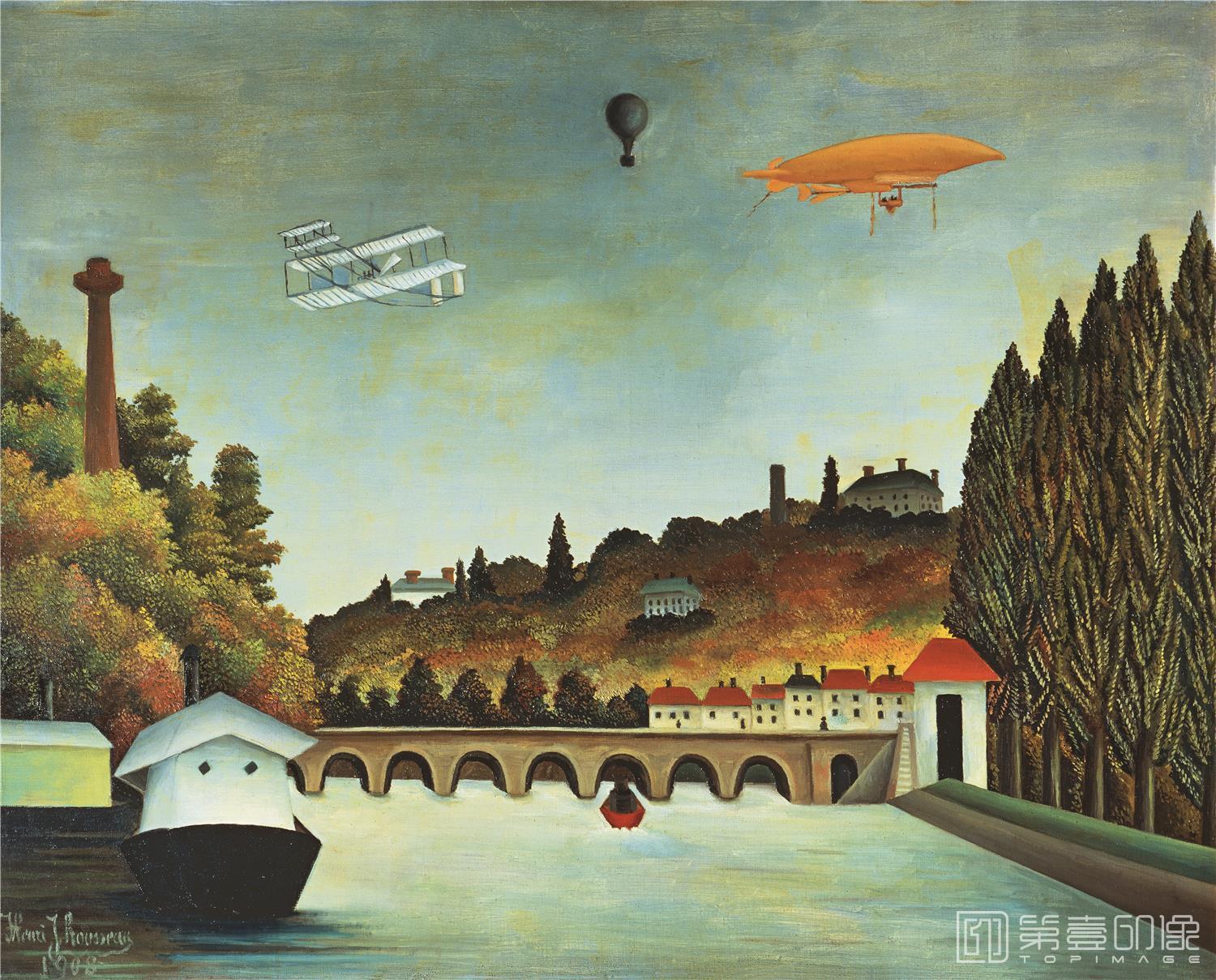 油画-油画-法国-亨利·朱利安·费利克斯·卢梭-沙布尔桥景-72x58cm