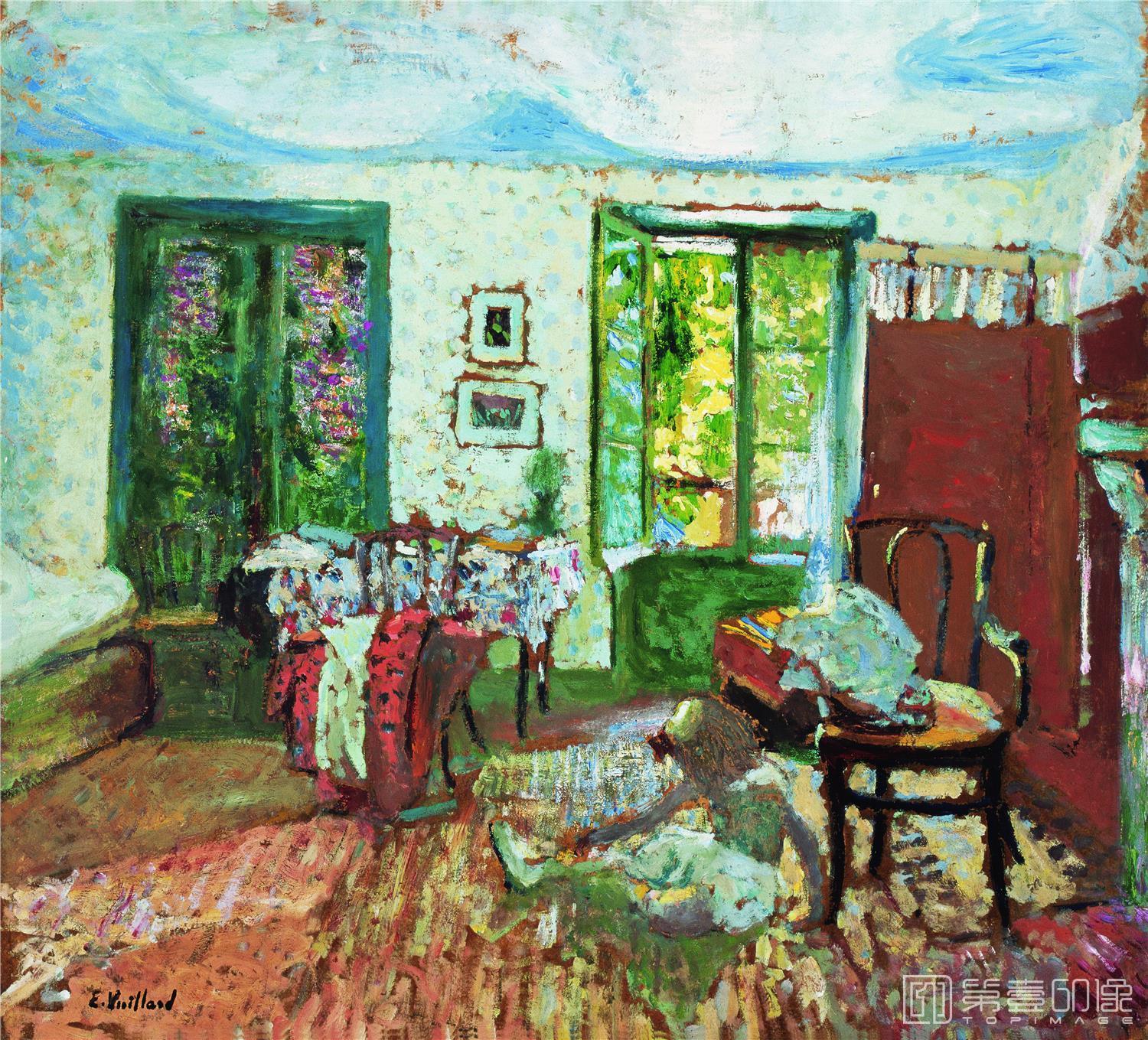 油画-油画-法国-维亚尔 爱德华-卧室里的安妮特-50x45cm