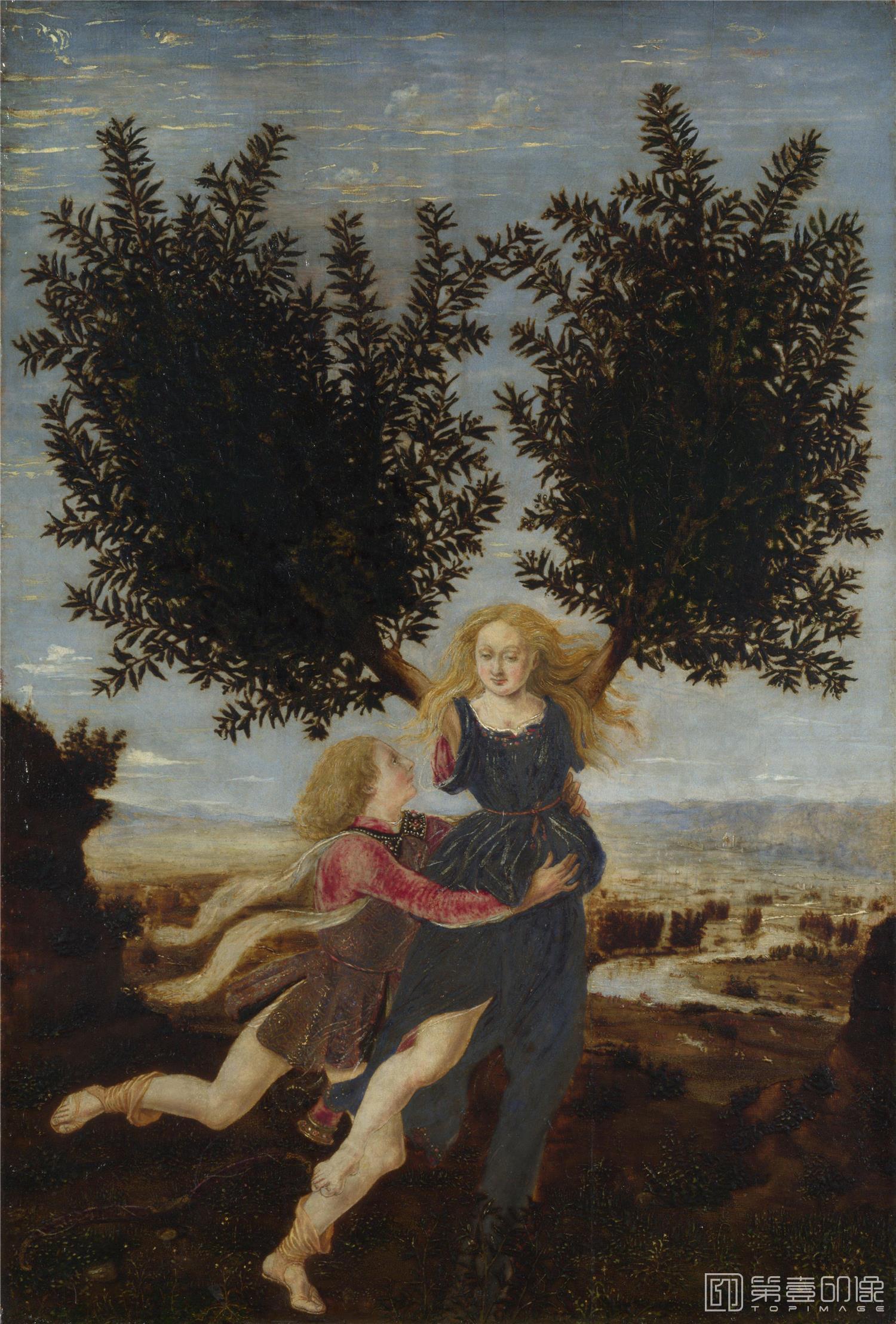 油画-Apollo and Daphne阿波罗和达芙妮 1470-80, Antonio del Pollaiuolo.tif