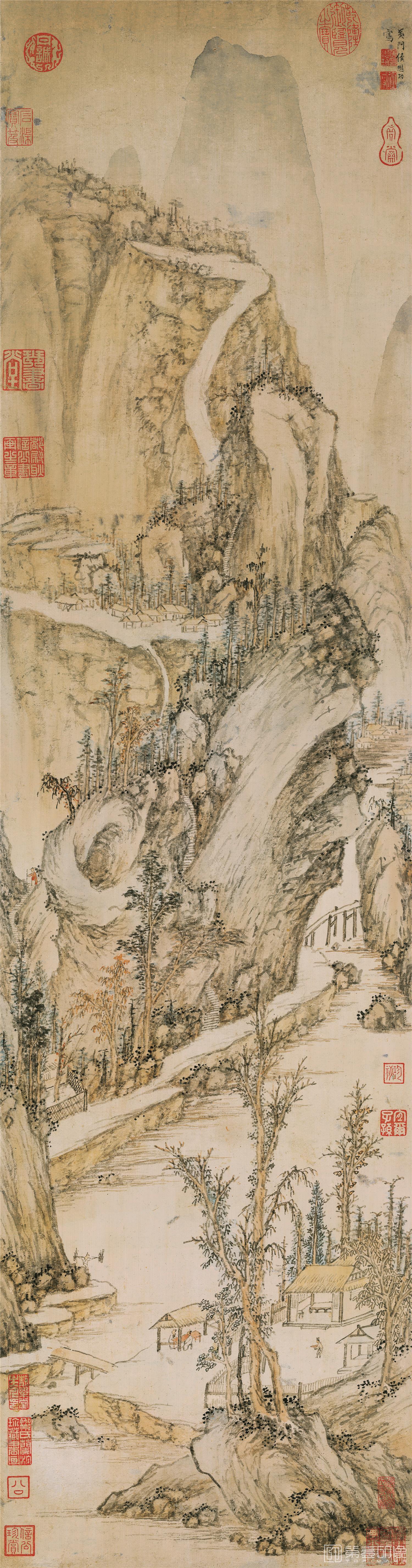 国画-山村清话图