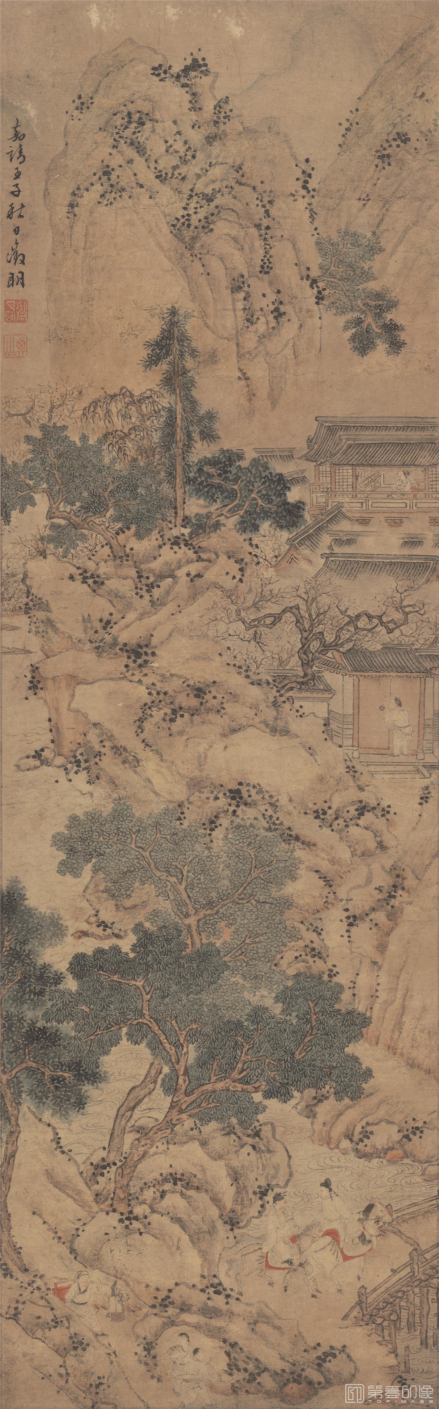 国画-山庄客至图-27X86cm