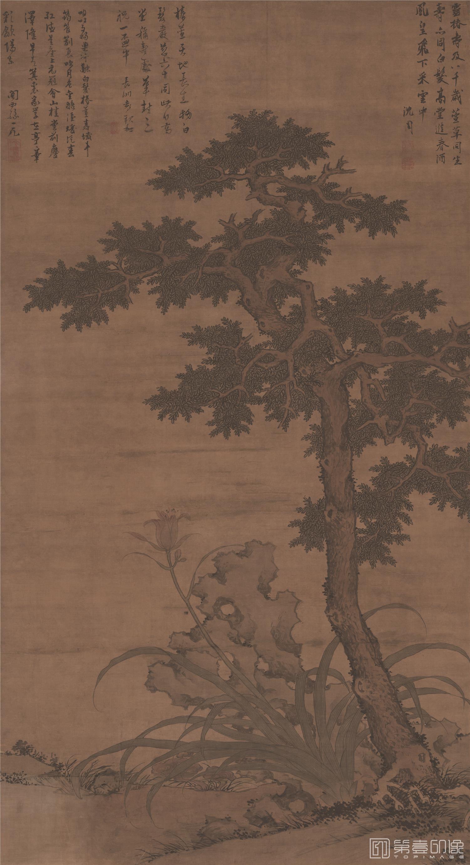 国画-椿萱图-92.3X169.7cm