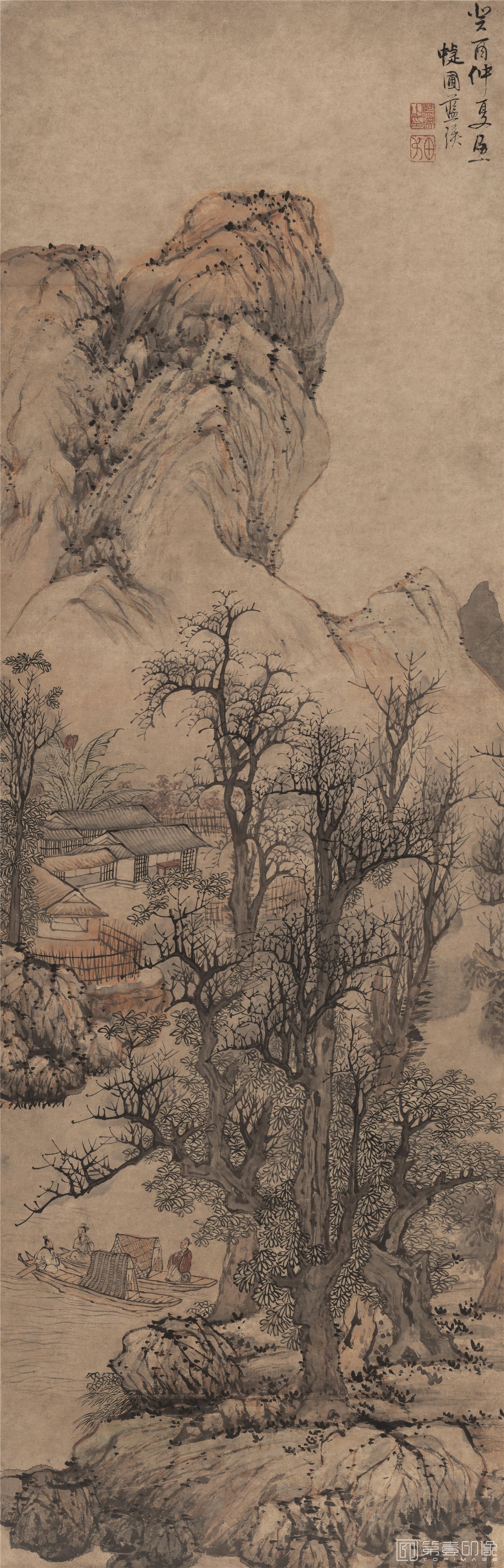 国画-秋山渔隐图-44.6X138.6cm