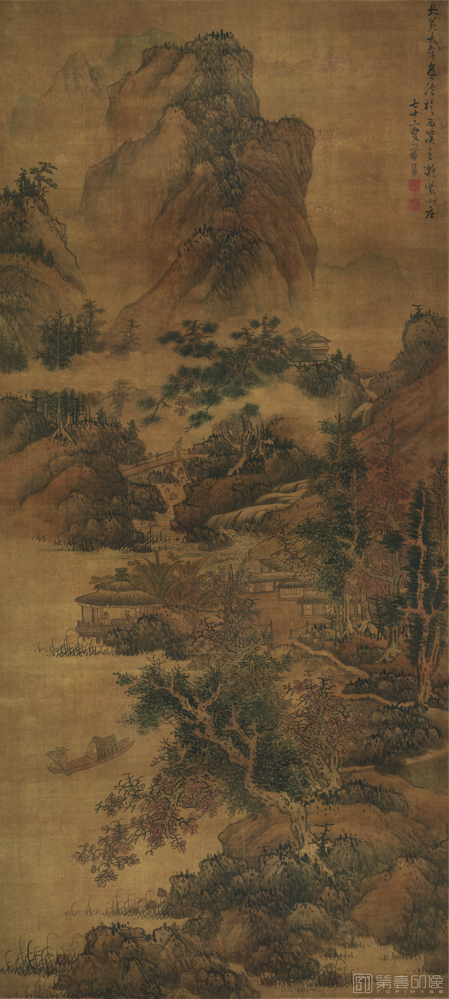 国画-茅亭话旧图-132.3X294cm