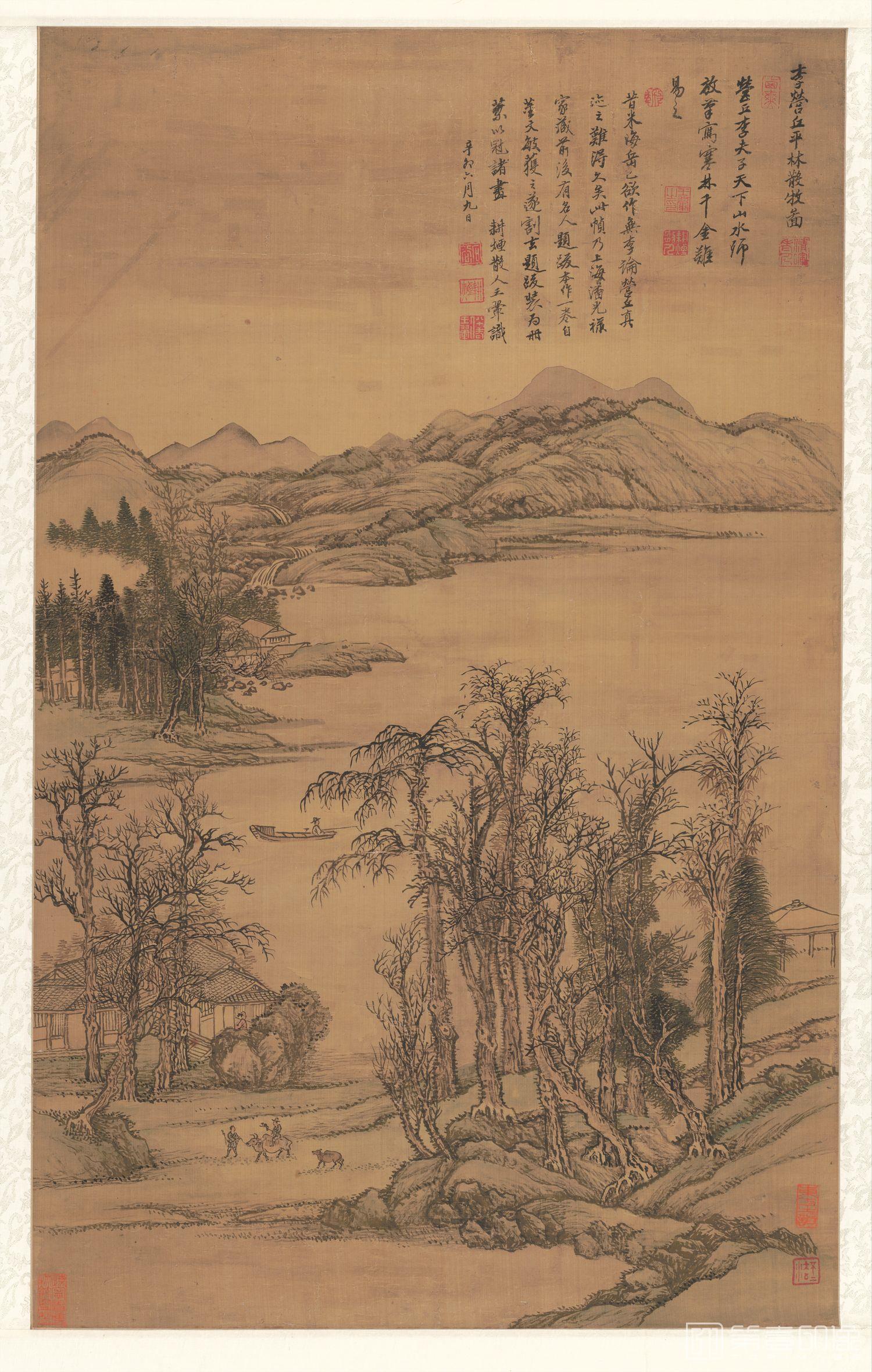 国画-仿李营介平林牧图