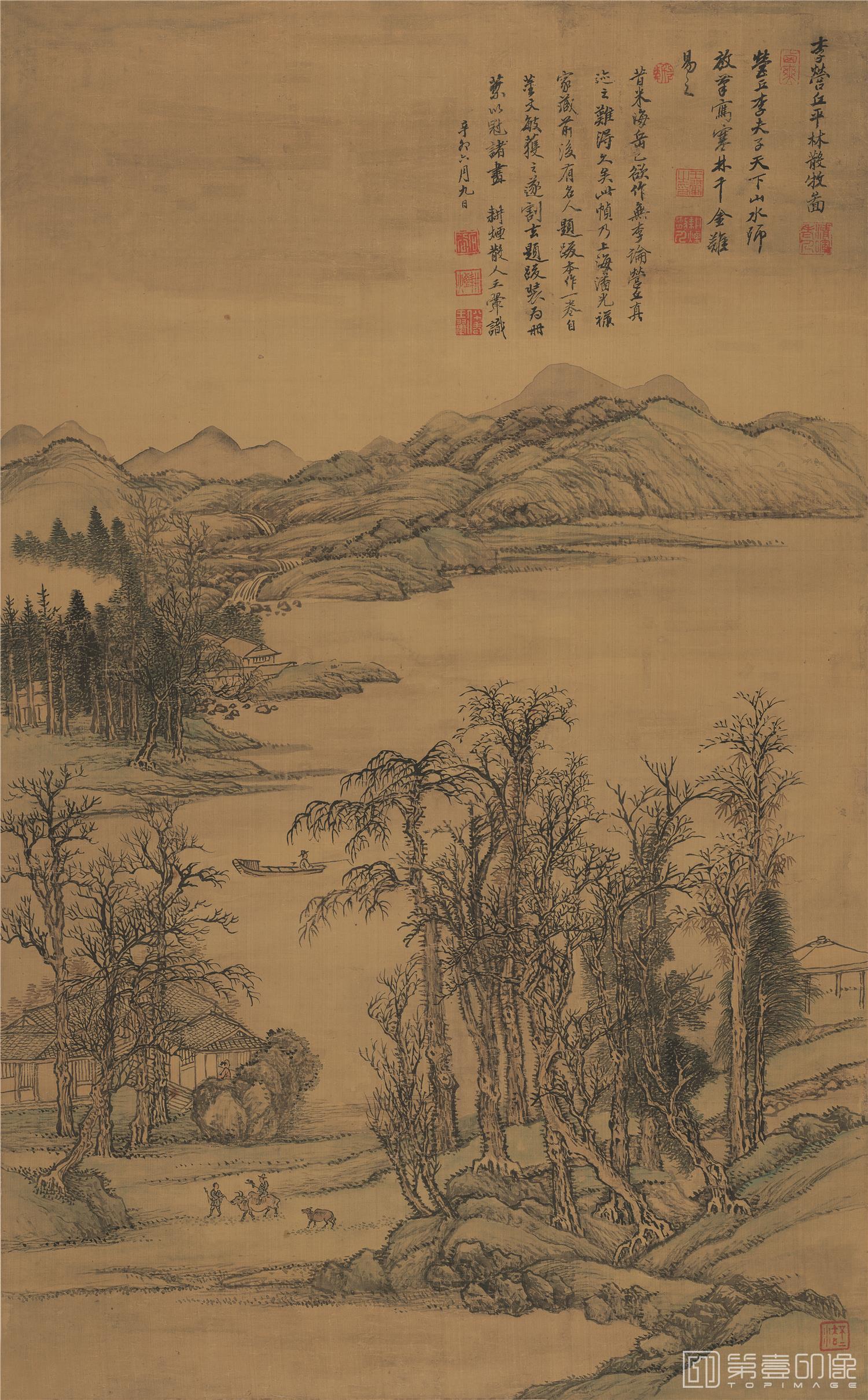 国画-仿李营介平林牧图-50.8X82cm