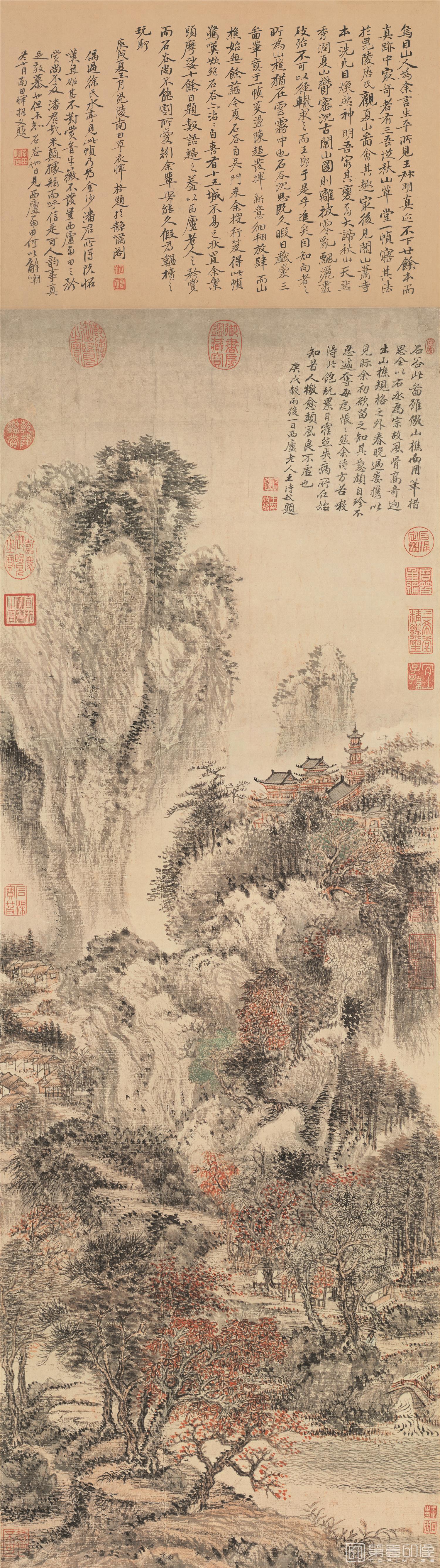 国画-溪山红树图-39X139cm