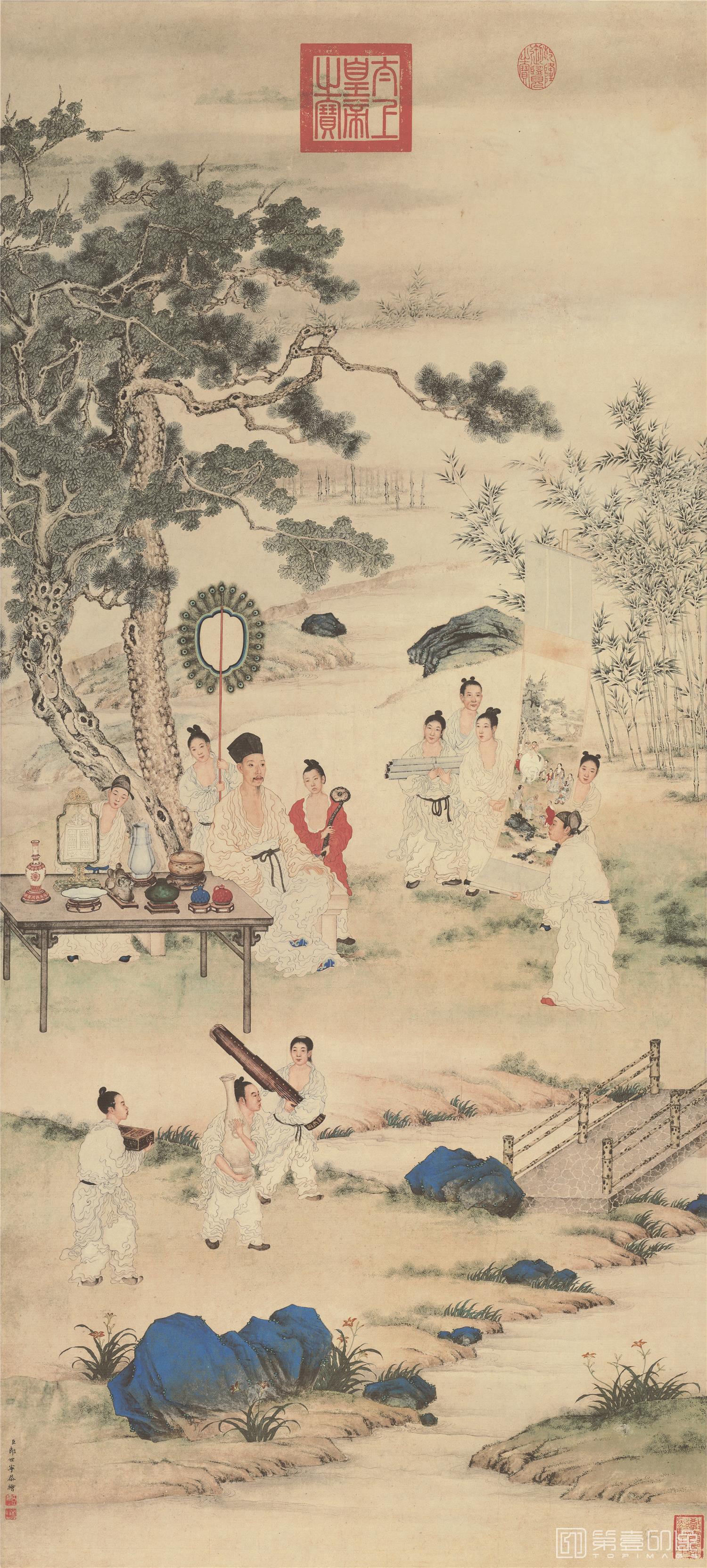 水彩画-弘历观画图-60.7X134.5cm