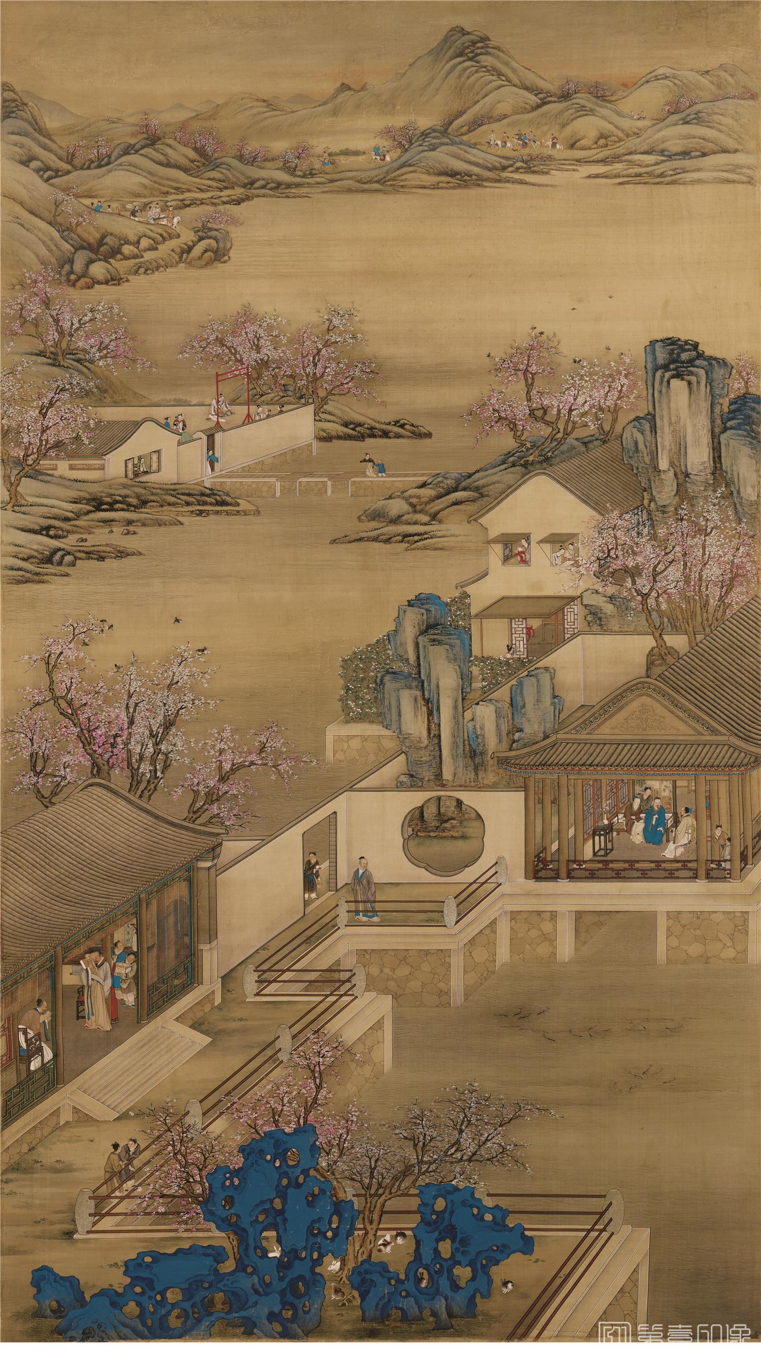 国画-雍正十二月行乐图-100X176cm