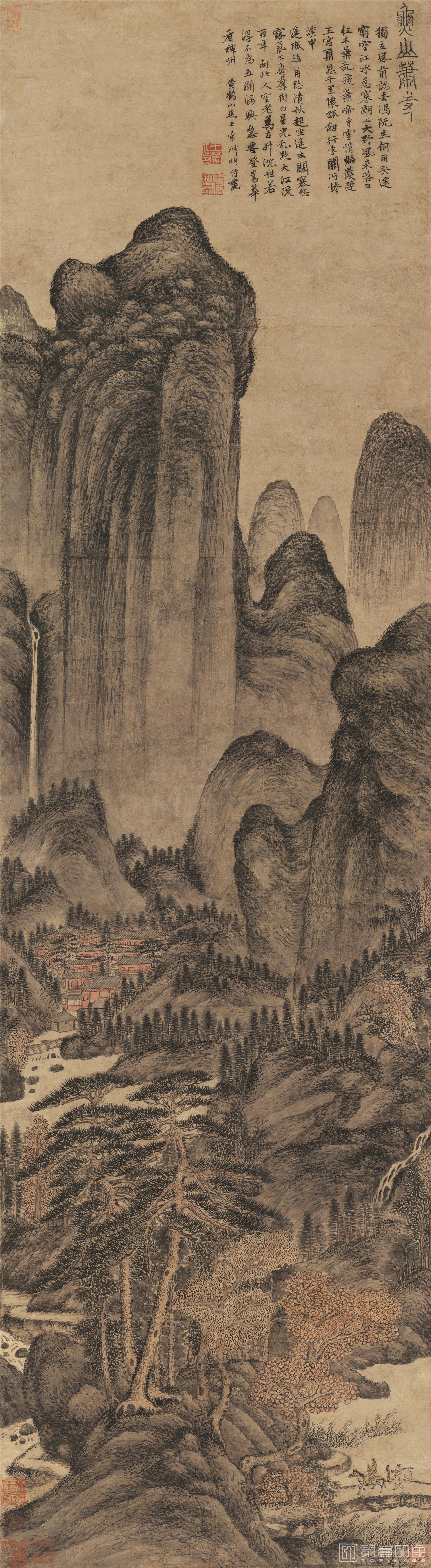 国画-秋山萧寺图-35X135cm