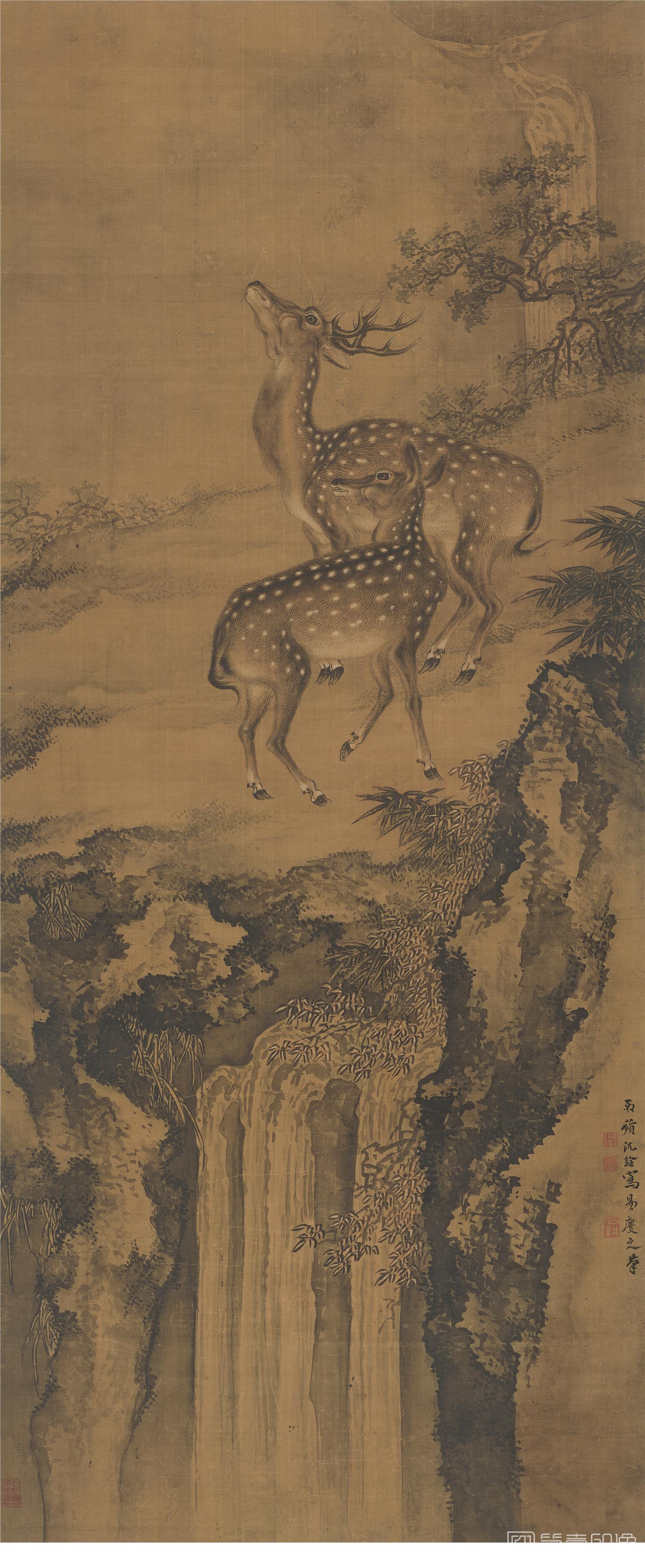 国画-双鹿图-50X120cm