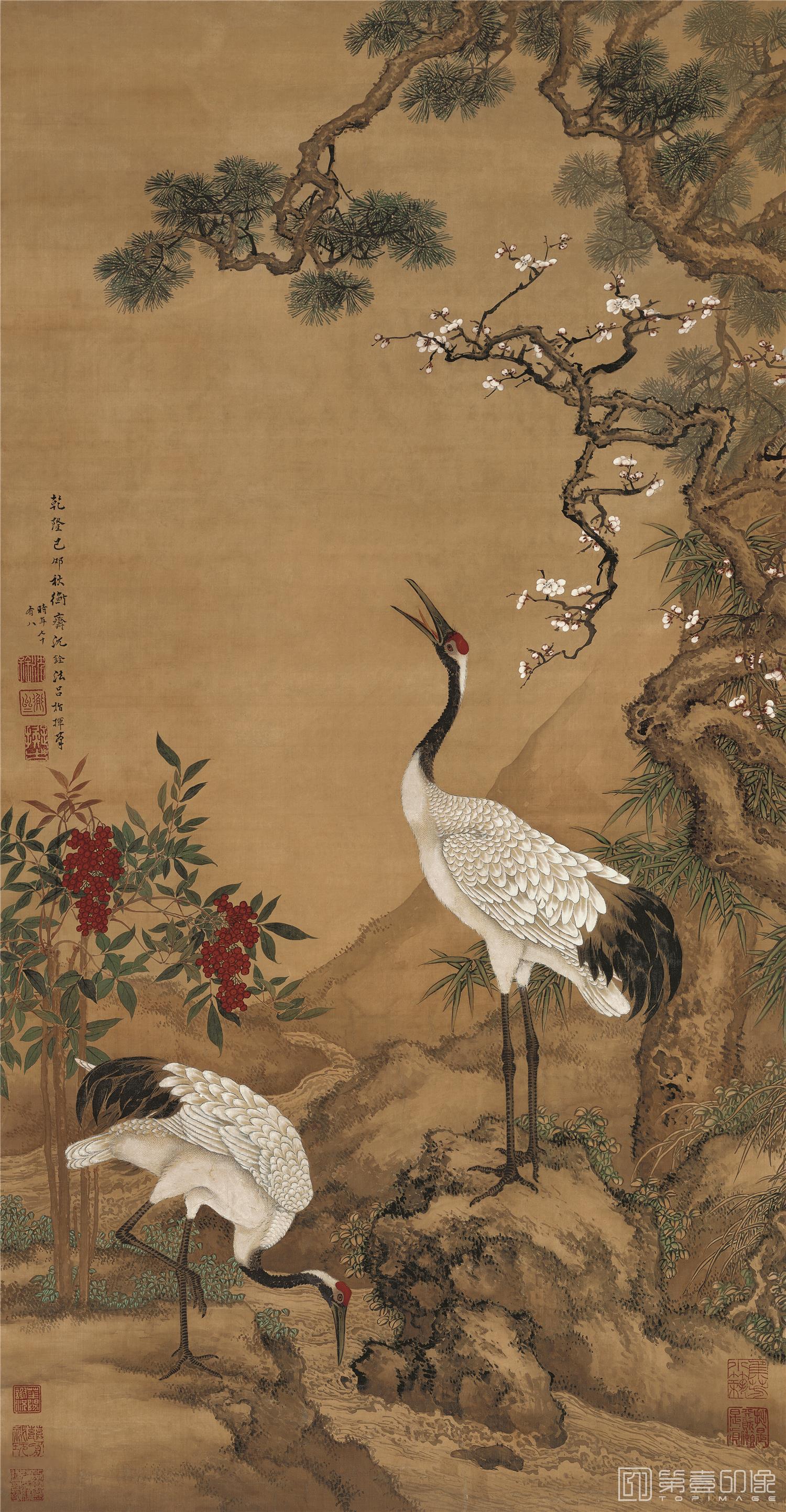 国画-松梅双鹤图-51X100cm