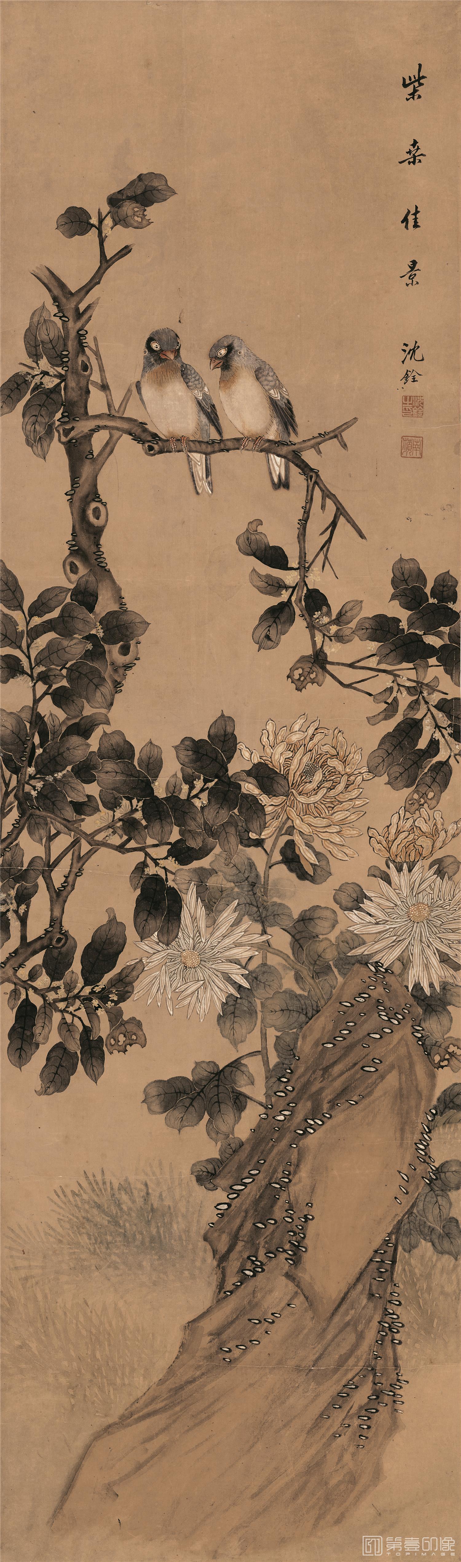 国画-紫叶佳景-38.9X131.6cm