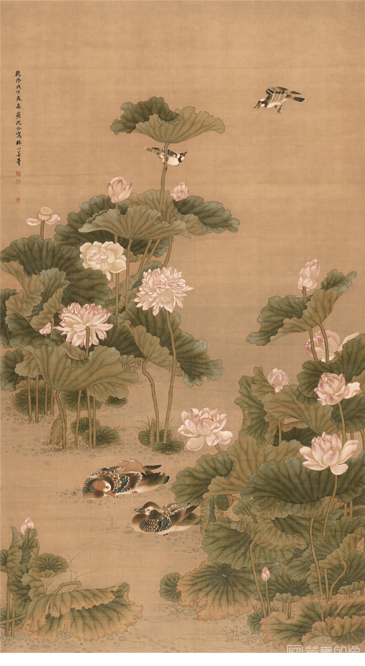 国画-荷花鸳鸯图-82.5X151cm