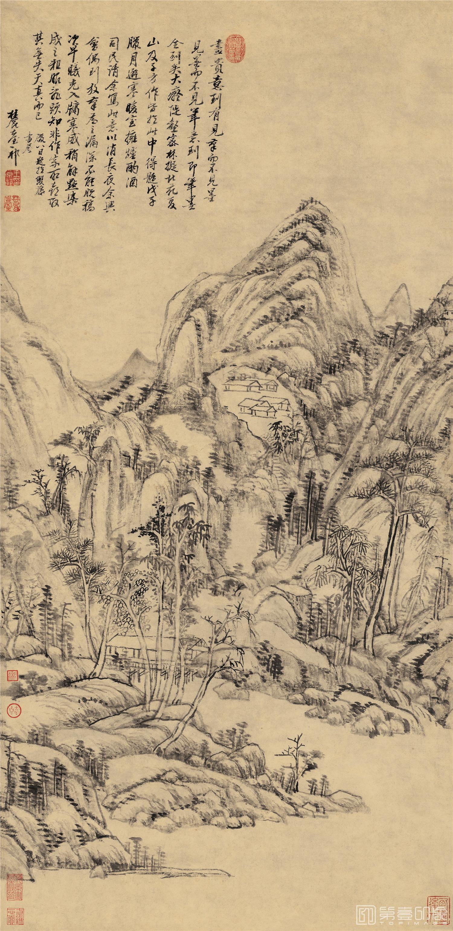 国画-仿黄公望徒壑密林图-47X99cm