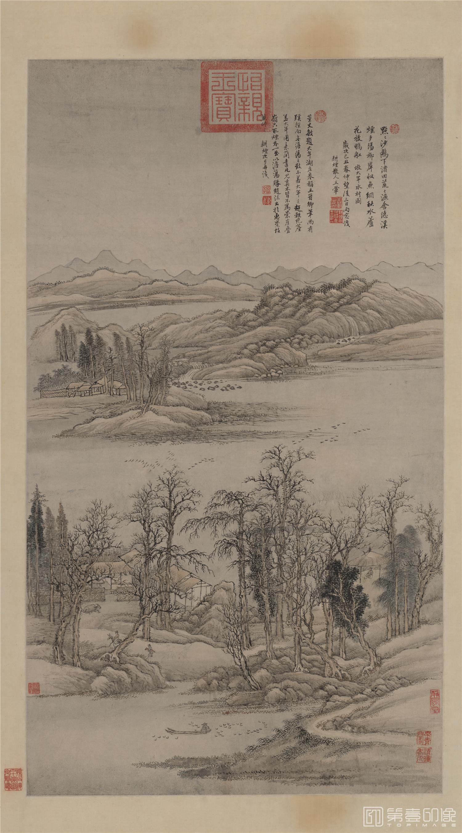 国画-仿大年水村图