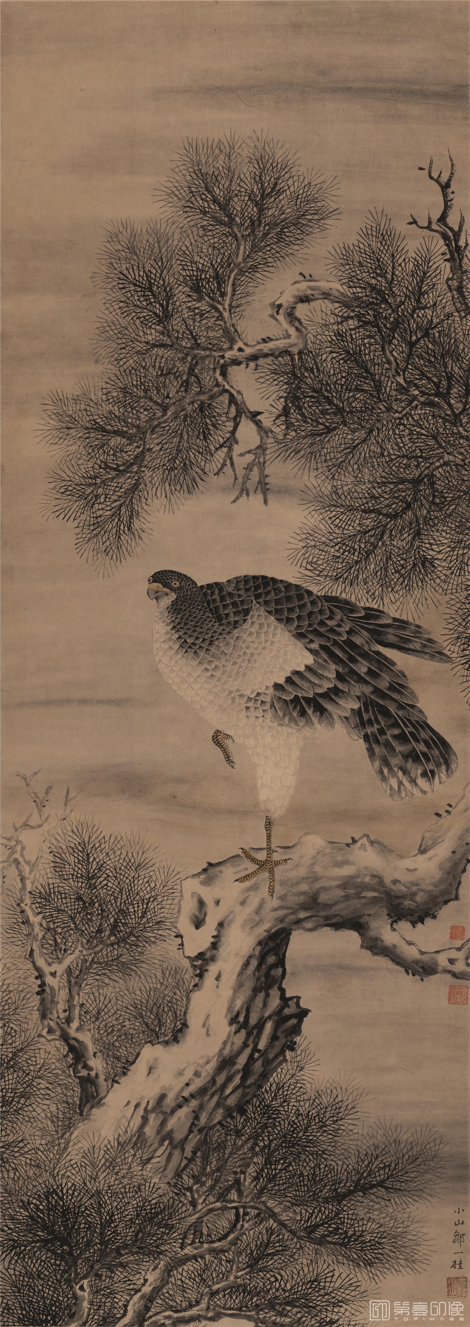 国画-雉鹰图-45X126.8cm