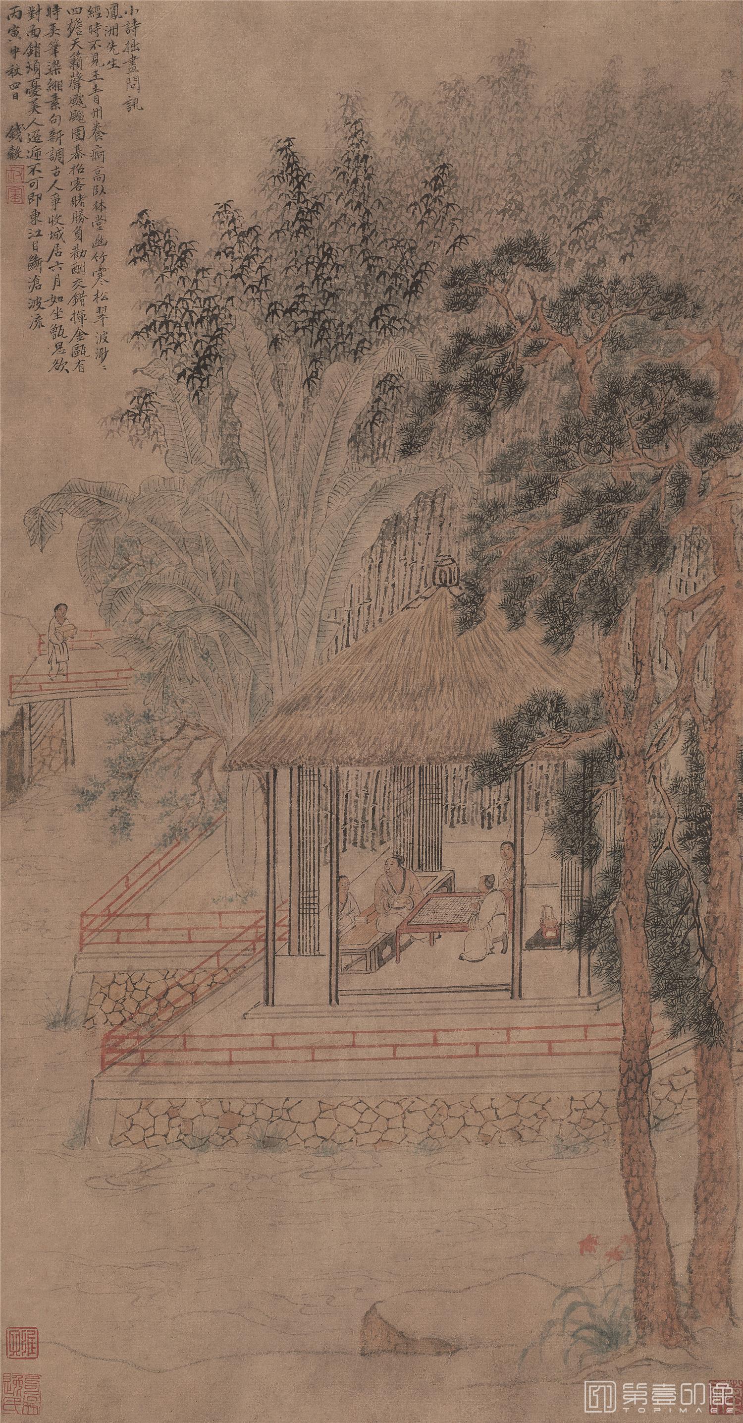 国画-竹亭赙棋图-32.4X62cm