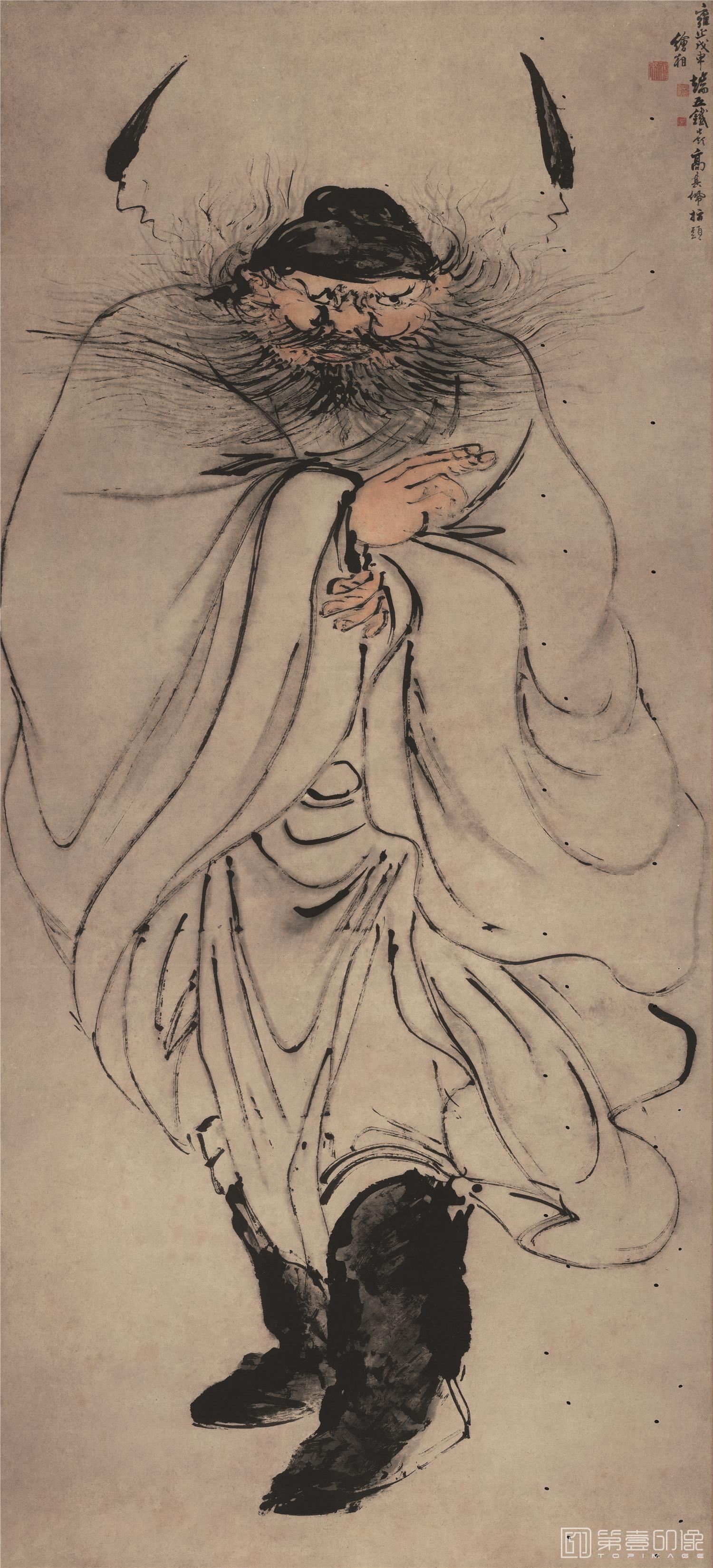 国画-指画怒容钟馗图