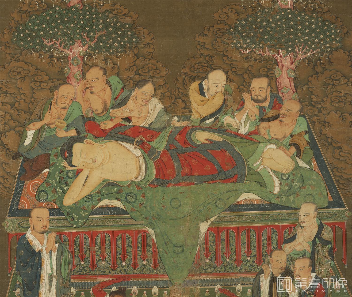 水彩画-佛涅盘图 (奈良国立)