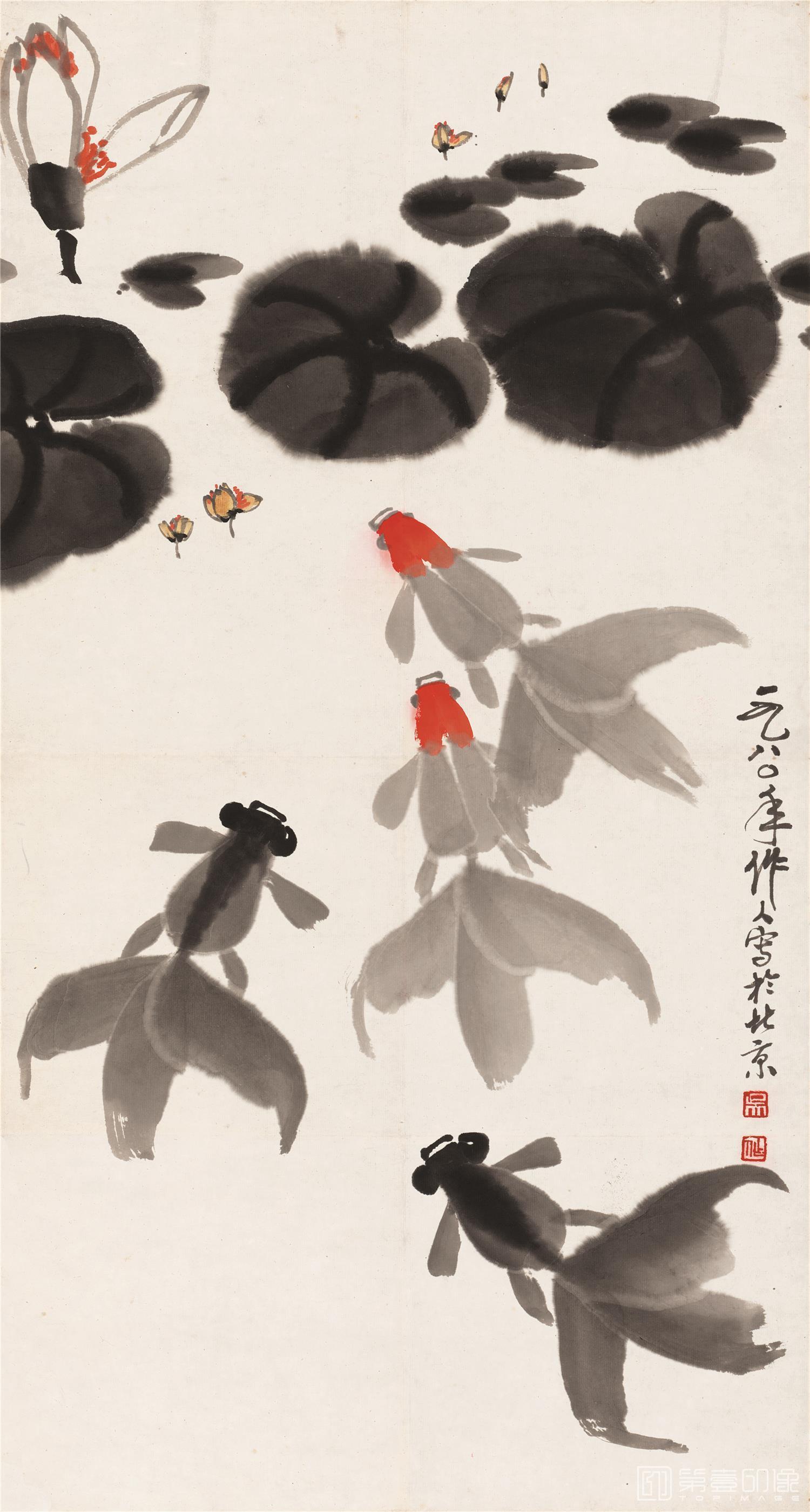 国画-鱼儿嬉戏图-40.7X75.9cm