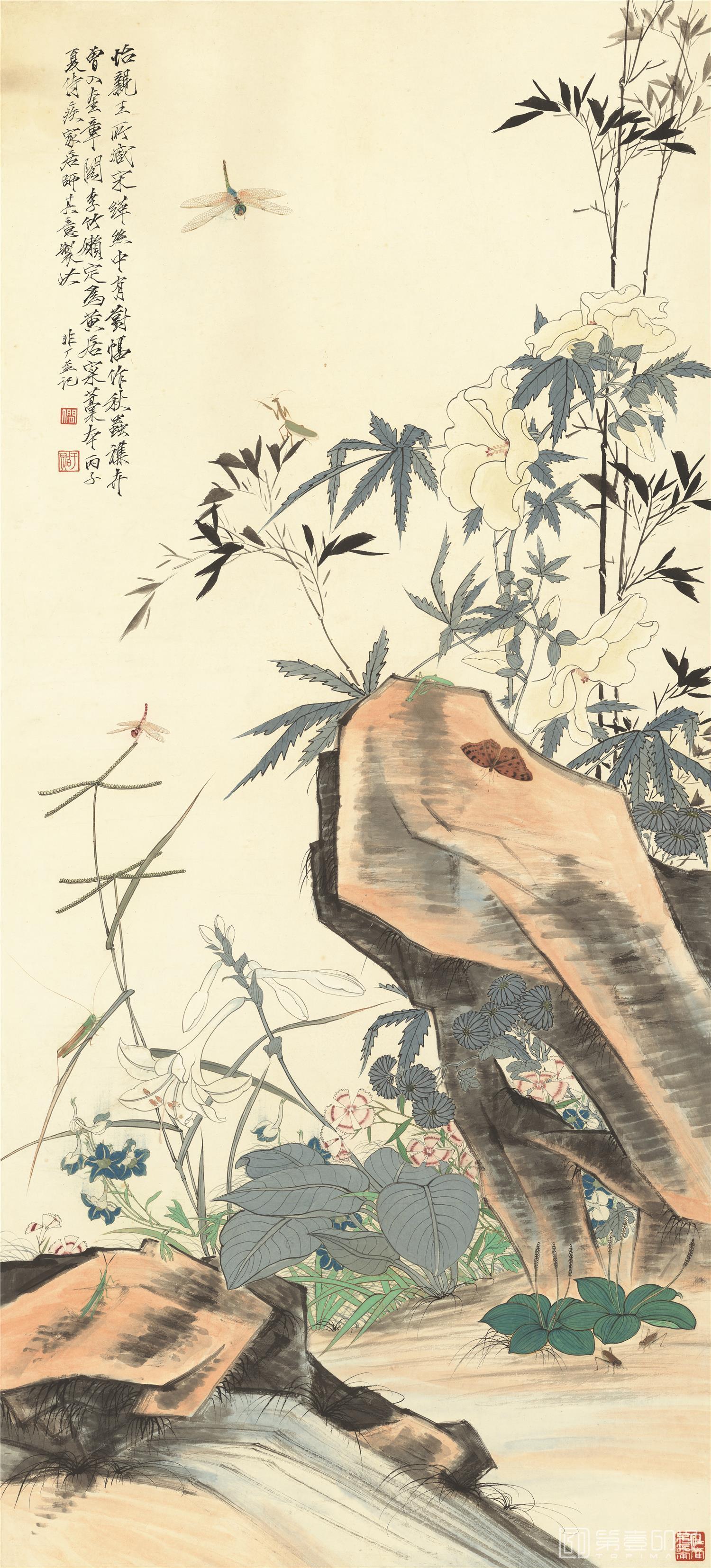 国画-秋虫集卉图-60.9X134.6cm