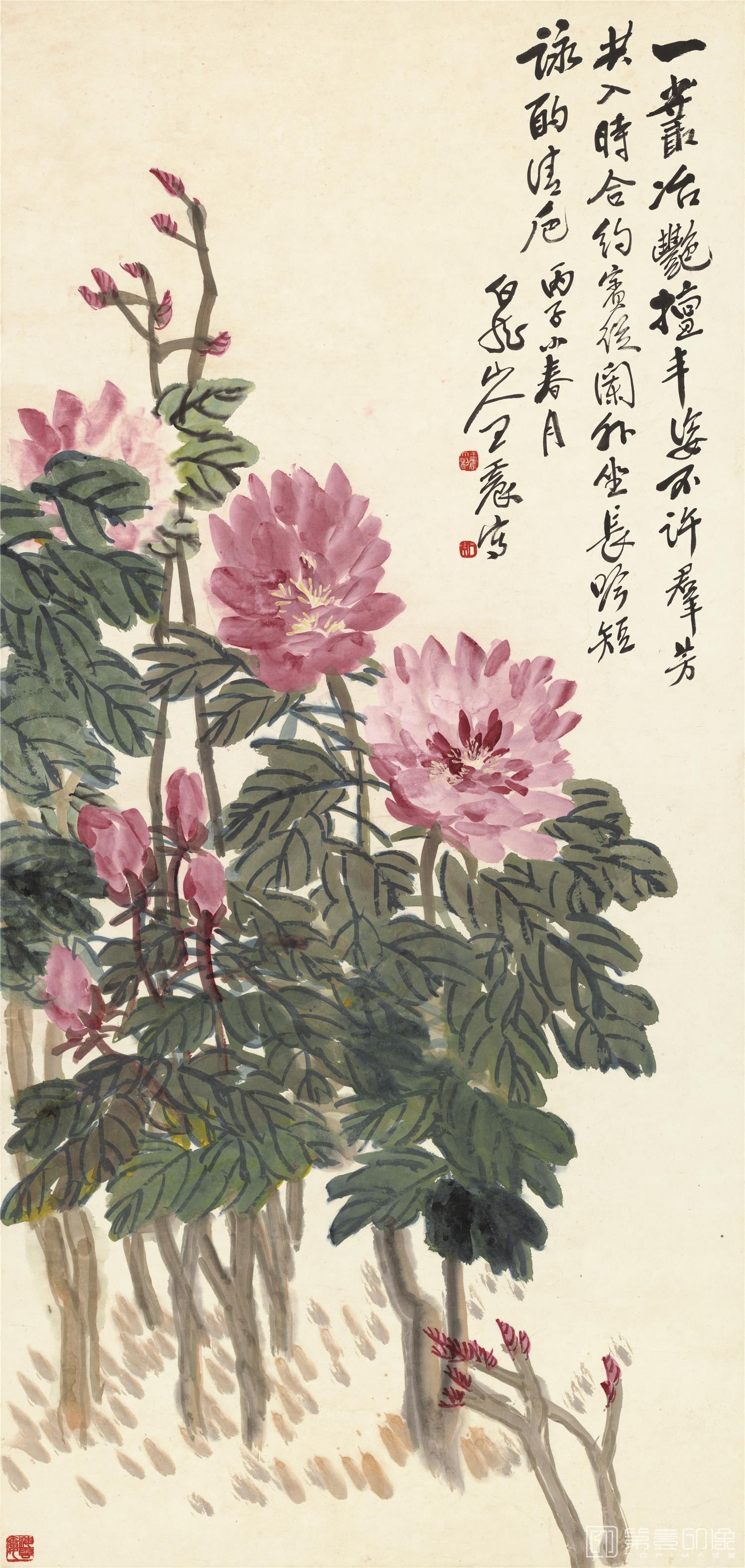 国画-四条屏-牡丹(55.4X116.4cm)