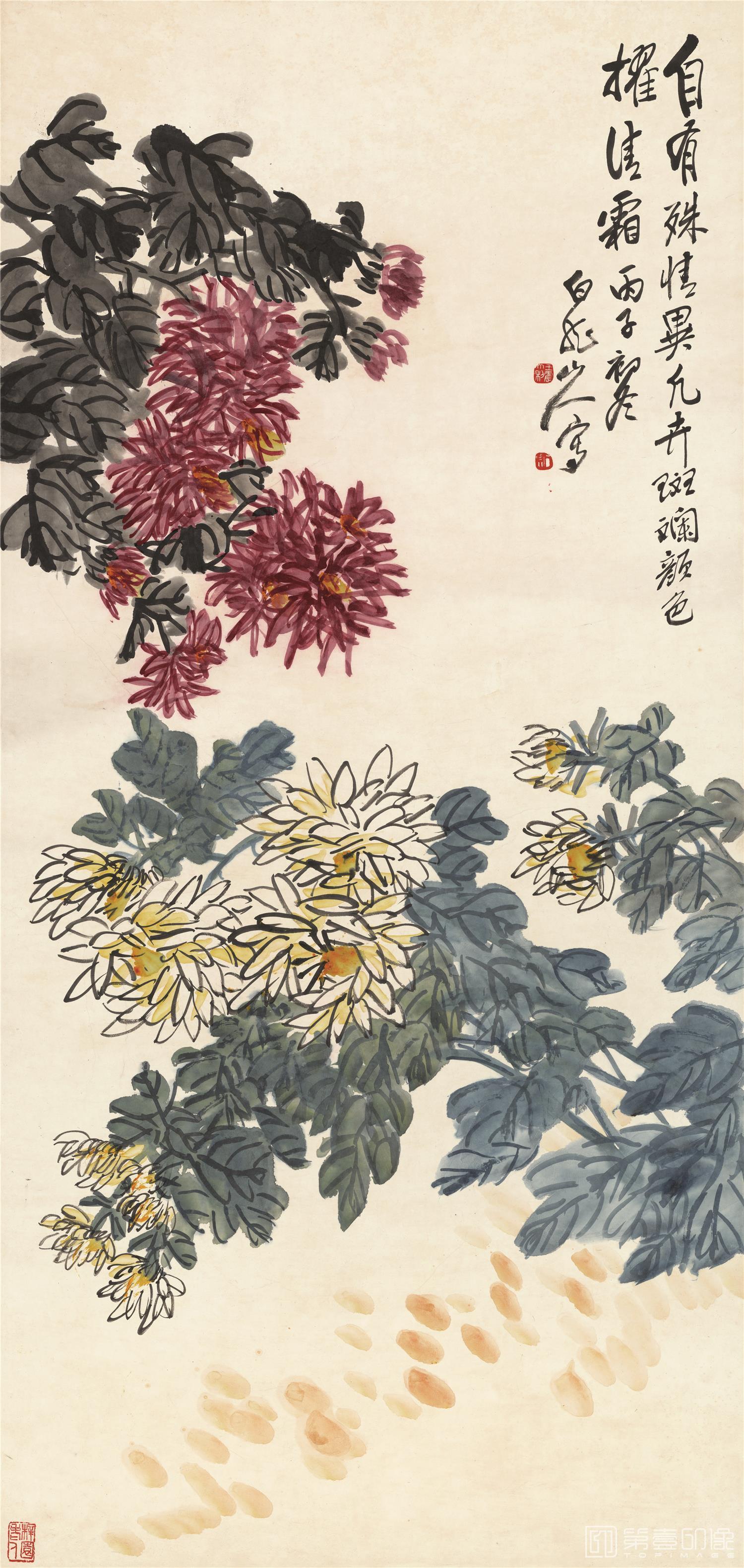 国画-四条屏-菊花-55.4X116.4cm