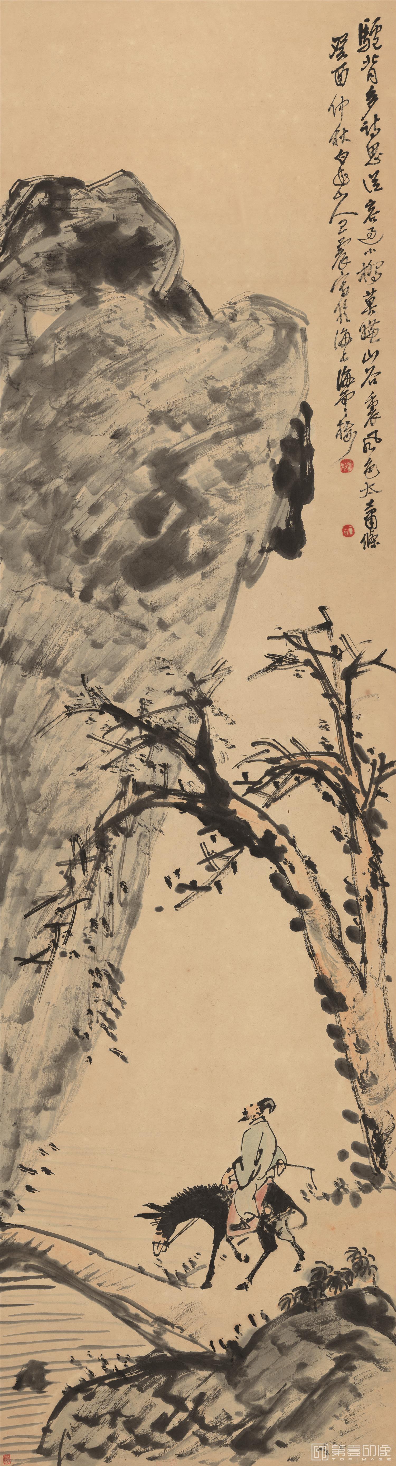 国画-驴背寻诗-40.7X150.6cm