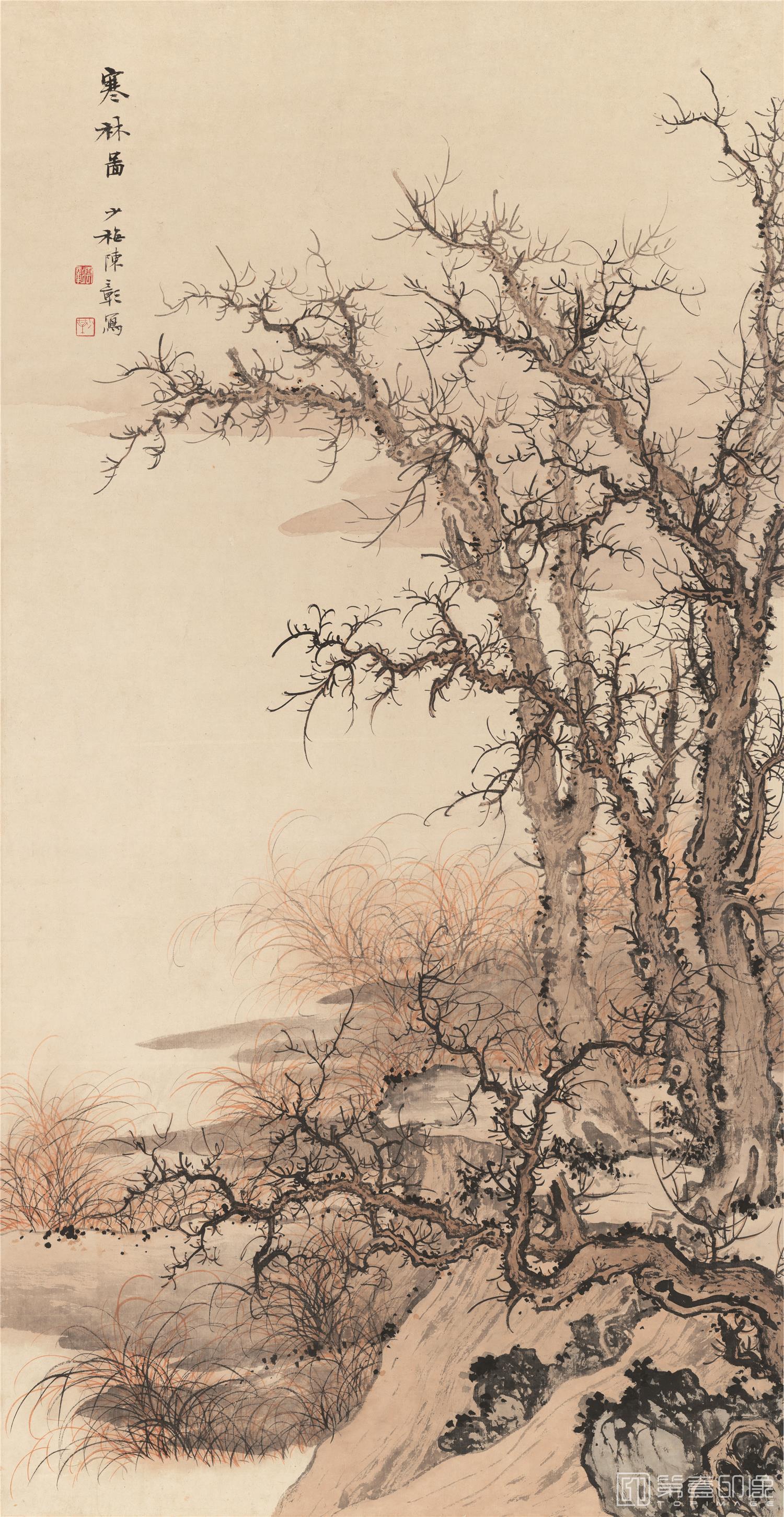 国画-寒林图-54X105cm