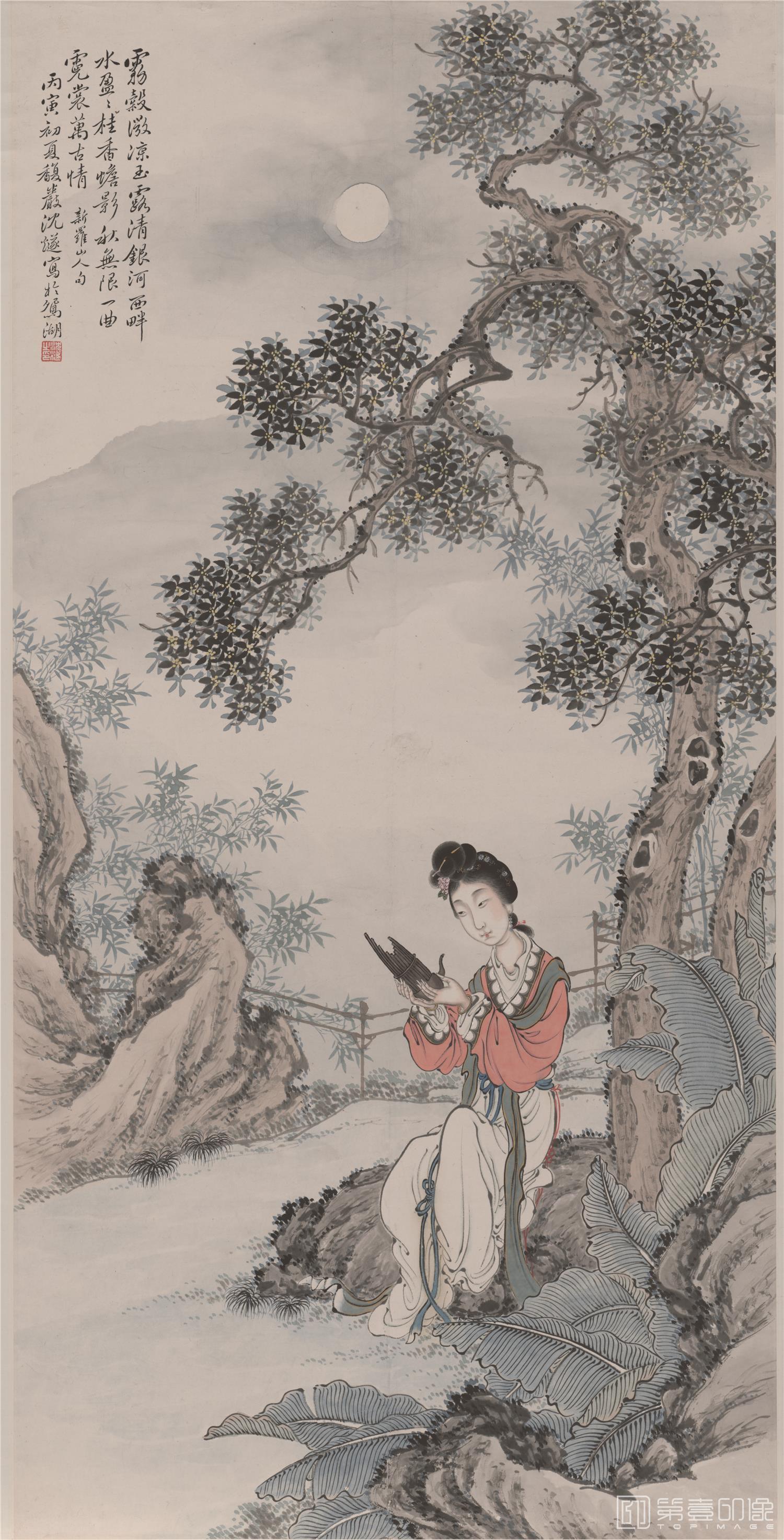 国画-仕女吹乐