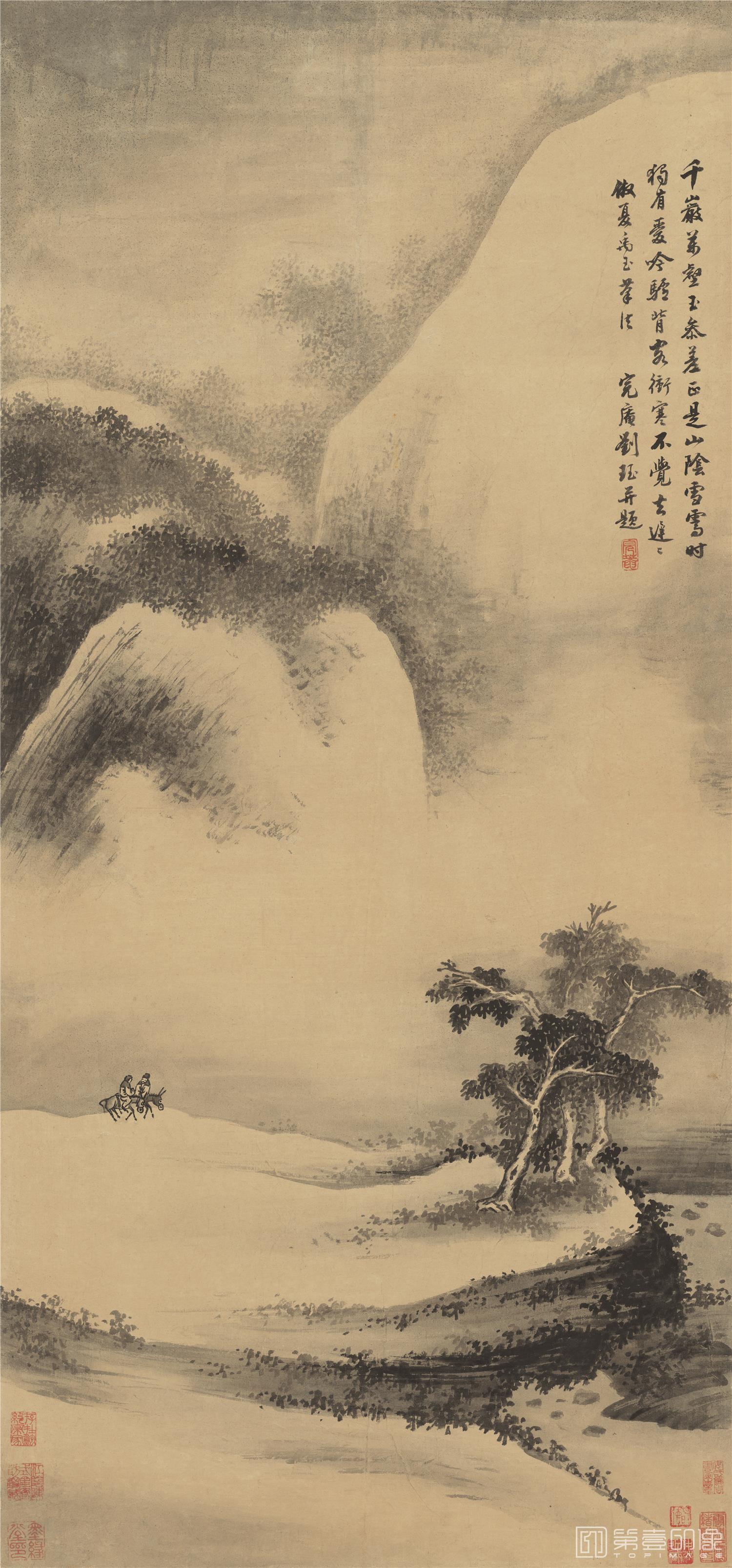 国画-山阴雪骑图-62X132cm