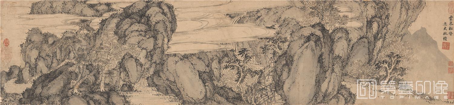 国画-云泉松壑-123.3X29cm