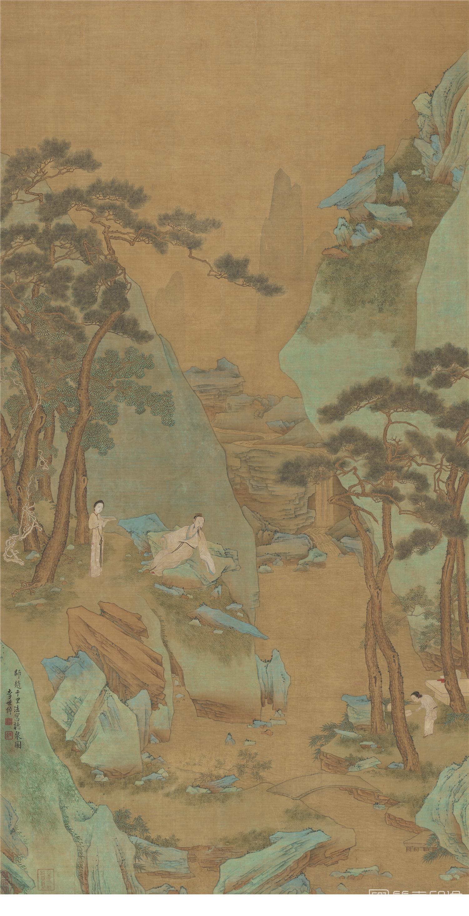 国画-千里听泉图-64.6x123.3cm