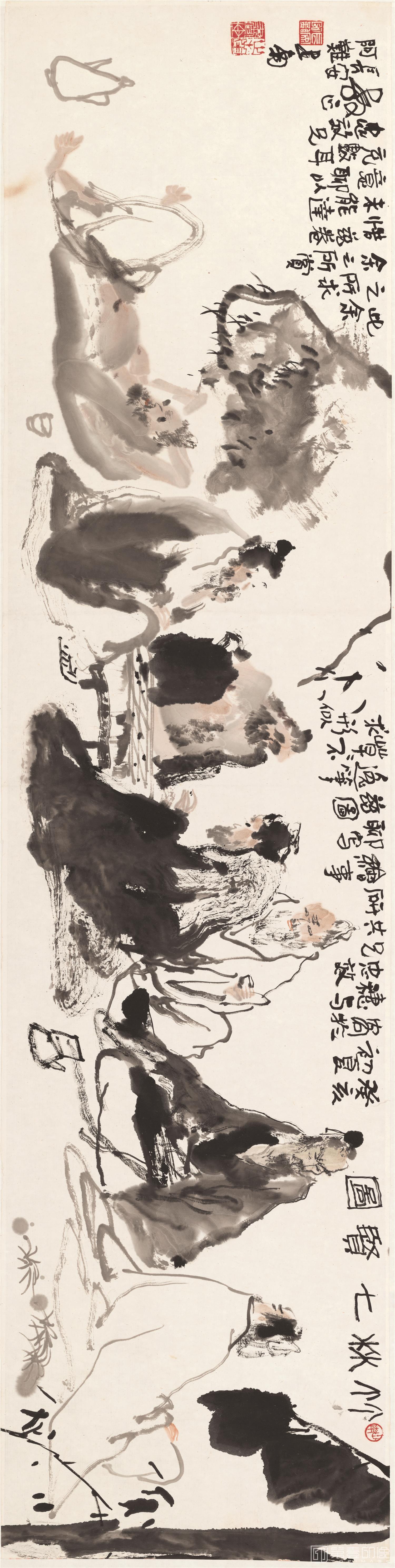 国画-竹林七贤图-138.6X35cm