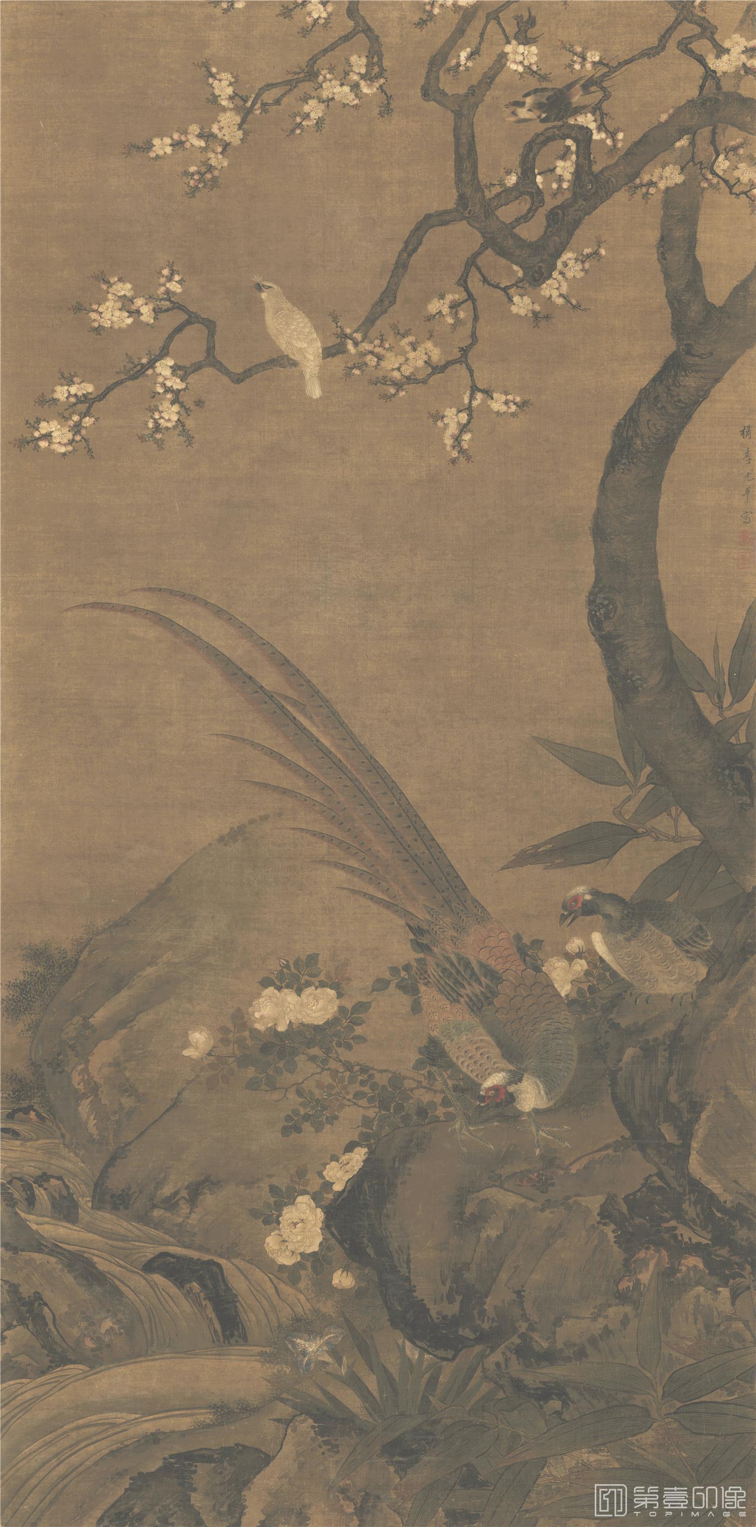国画-杏花双雉图-97X196.1cm