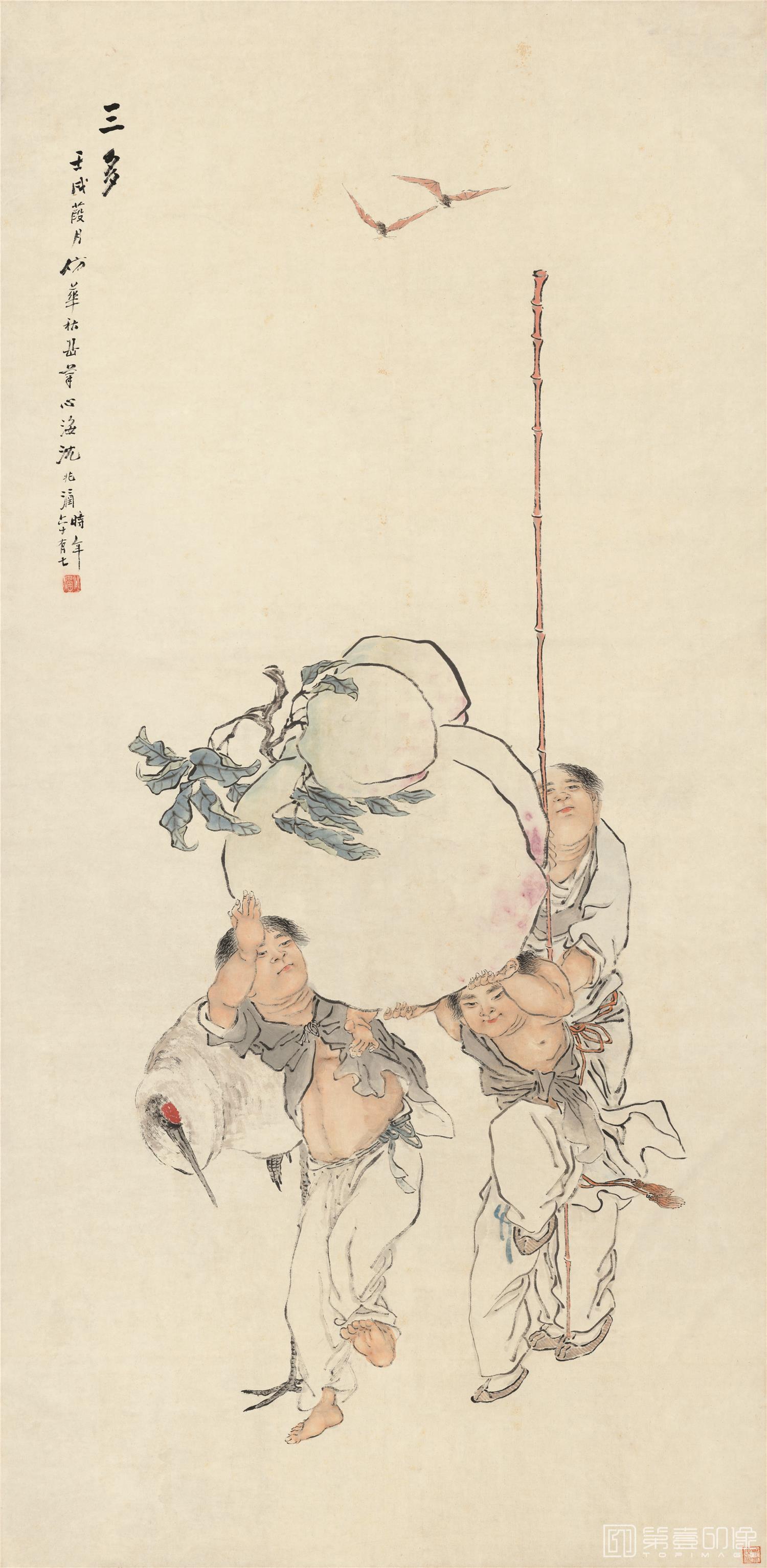 国画-三多图-67X136cm